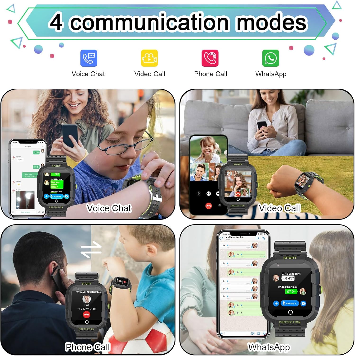 Wonlex 4G Kids Smartwatch with SIM Card, GPS Smart Watch for Children, 1.4″ Touch Screen Phone Watch for Boys Girls with Video Calls, Voice Chat,
