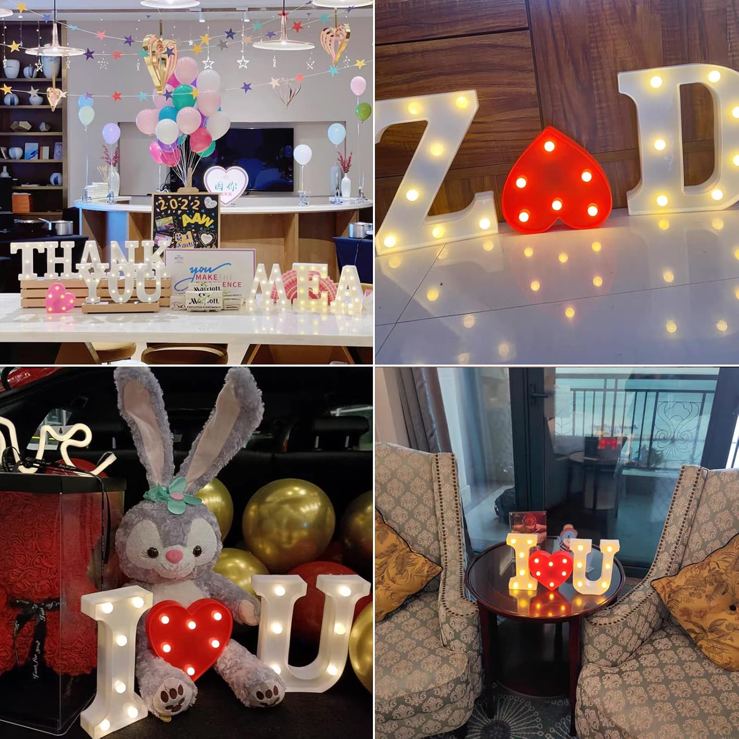 Luces LED de letras coloridas, 16 colores cambiantes, luces LED de marquesina, luces nocturnas regulables para bodas, cumpleaños, vacaciones,