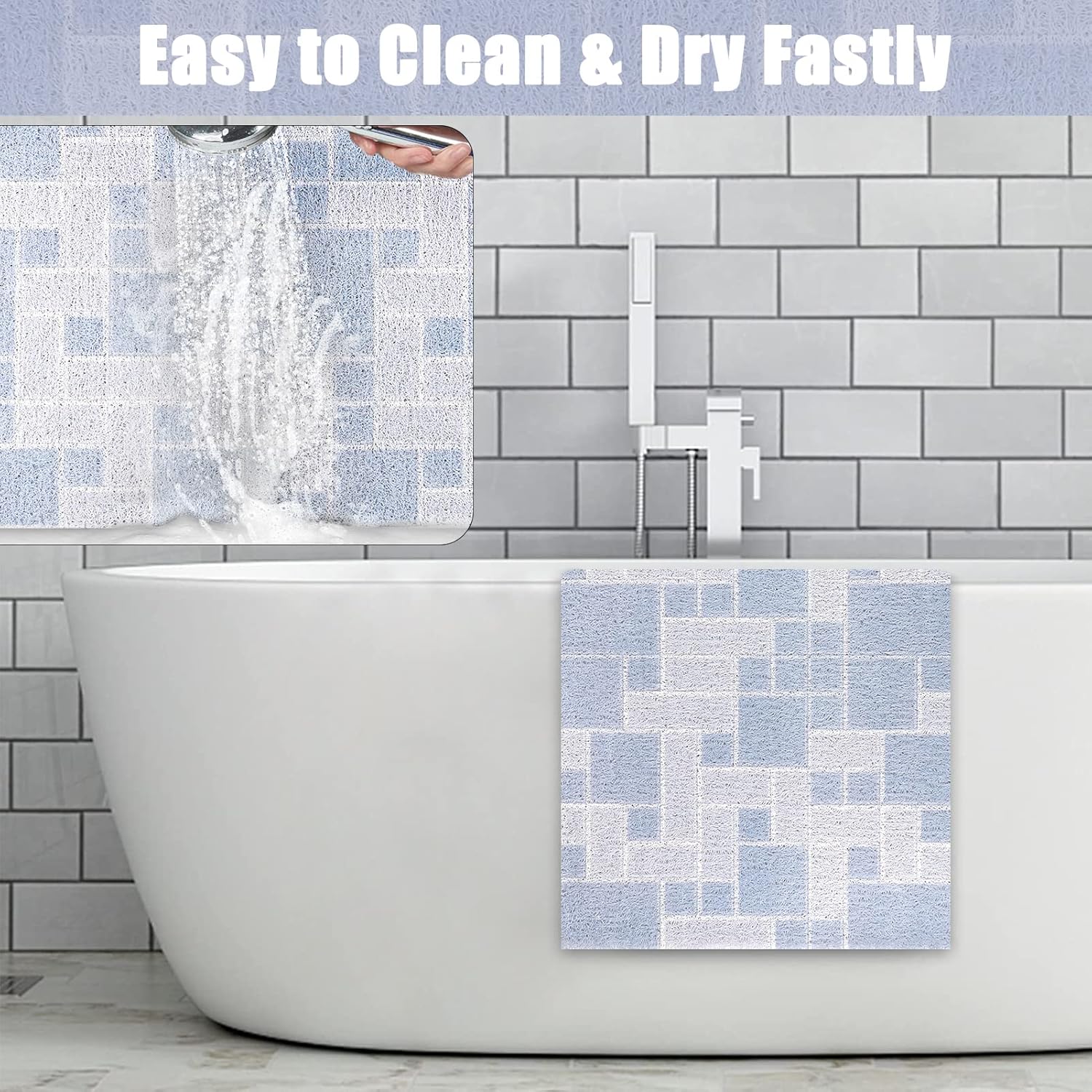 Tapete de ducha cuadrado de 32 x 32 pulgadas, antideslizante para ducha interior, tapete de ducha para personas mayores, tapete de masaje de pies
