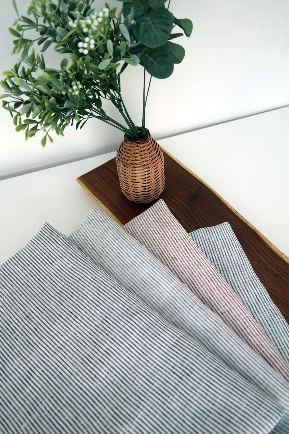 Colección de rayas finas grises 100% tela de lino, ligera y de alta calidad para manualidades y decoración del hogar