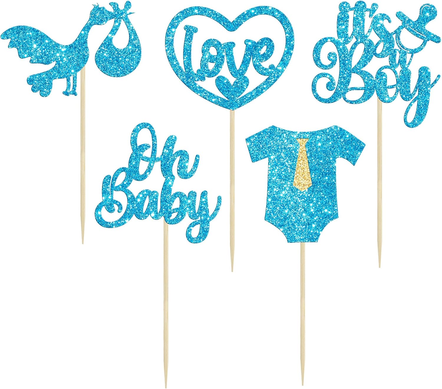 Gyufise 30 piezas de decoración de cupcakes para baby shower, con purpurina, diseño de corazón de amor, Oh Baby Cupcake Picks It’s a Boy, decoración