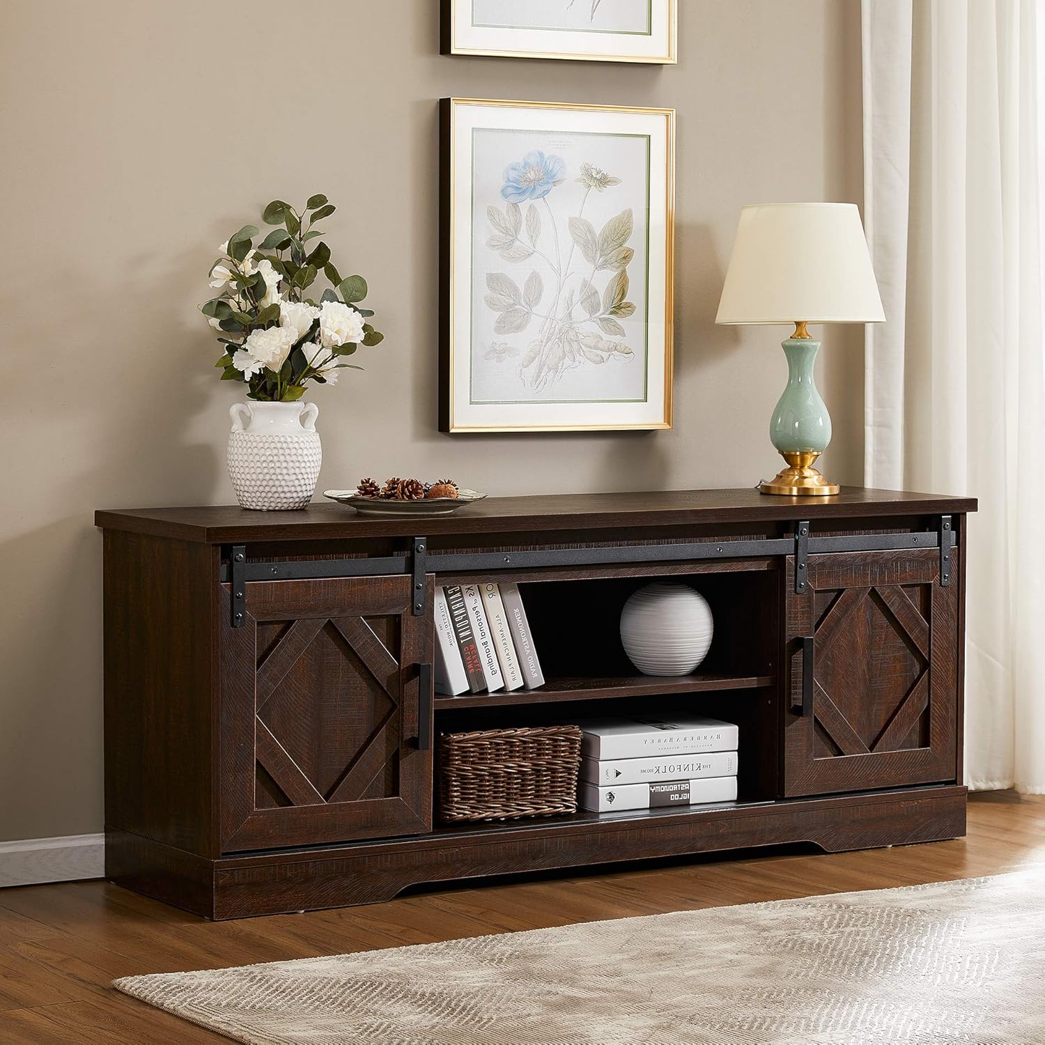 WAMPAT Gabinete de barra de café con puertas corredizas de granero, aparador de mesa de consola con almacenamiento, para sala de estar, comedor,
