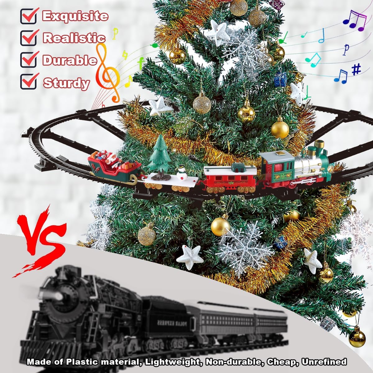 Juego de tren para niños de 2 a 4 años, 41 piezas de juguetes de tren eléctrico para árbol de Navidad, 2 métodos de montaje incluyen 4 autos y 10