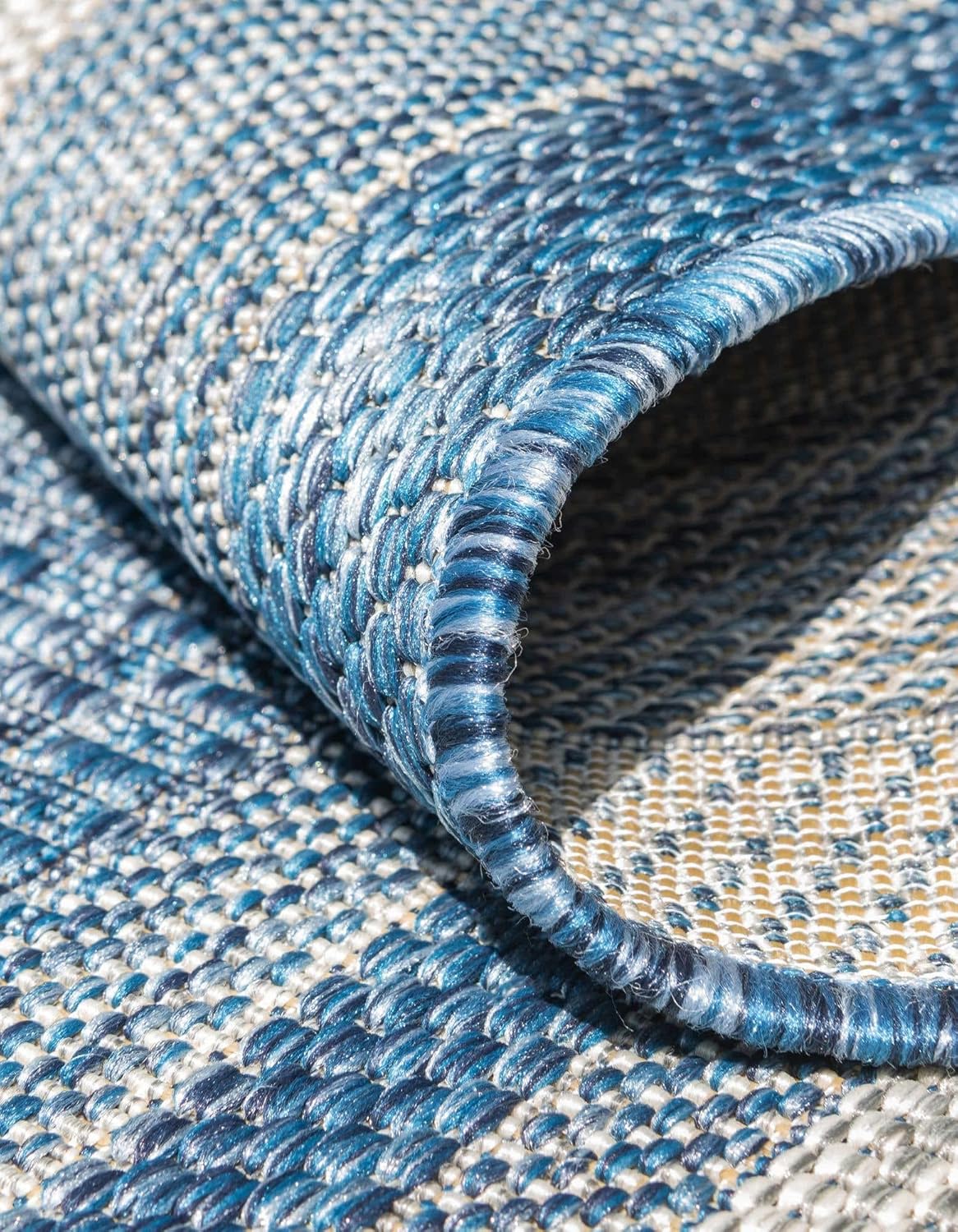 Unique Loom – Colección Outdoor Border – Tapete para exteriores de borde suave – 3pies 1pulgada x 6pies 1pulgada, para chimenea, azulmarfil