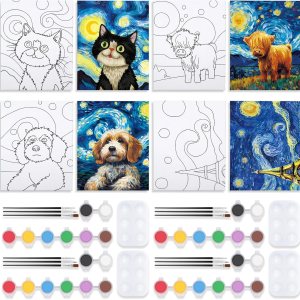 VOCHIC Paquete de 4 kits de sorbo y pintura, lienzo predibujado para pintar para adultos, niños, noche de niñas, kit de pintura para parejas, juegos VOCHIC Paquete de 4 kits de sorbo y pintura, lienzo predibujado para pintar para adultos, niños, noche de niñas, kit de pintura para parejas, juegos