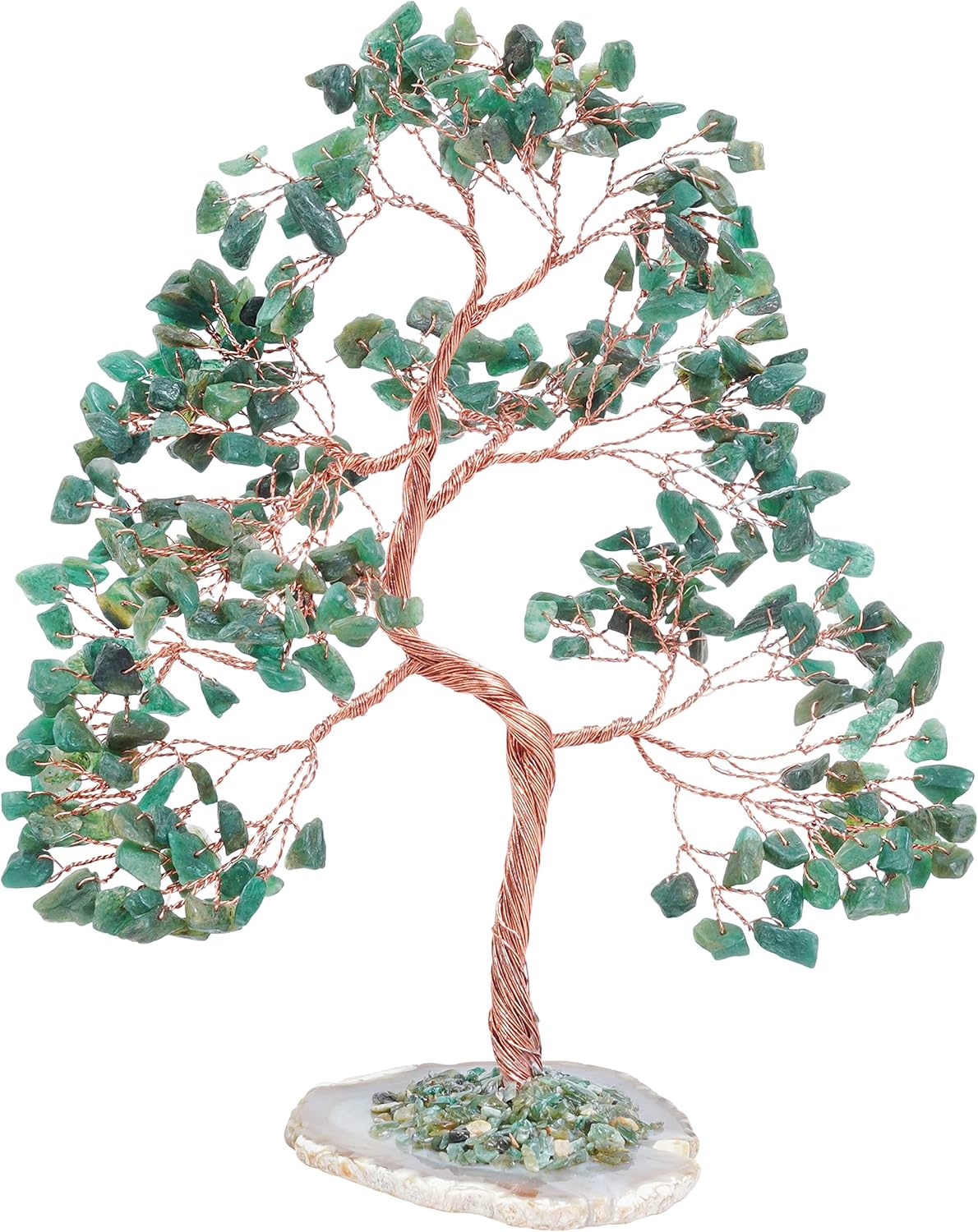 Árbol de piedras preciosas de aventurina verde  Base de rodajas de ágata geoda, árbol de cristal hecho a mano para energía positiva, piedra curativa