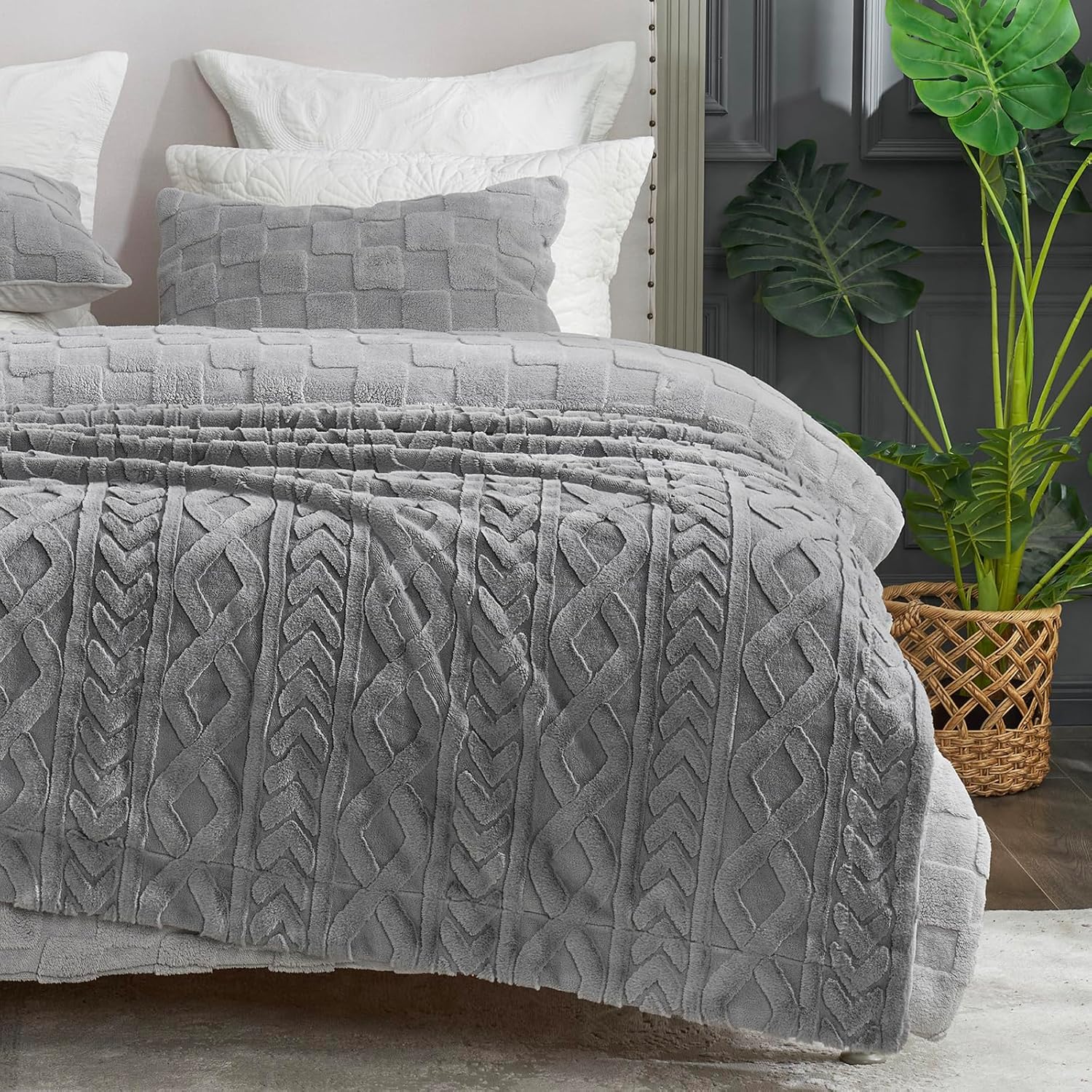 Cozy Bliss Manta de piel sintética para sofá, manta de invierno suave y gruesa para sofá, cama, sala de estar, dormitorio, 50 x 60 pulgadas, gris