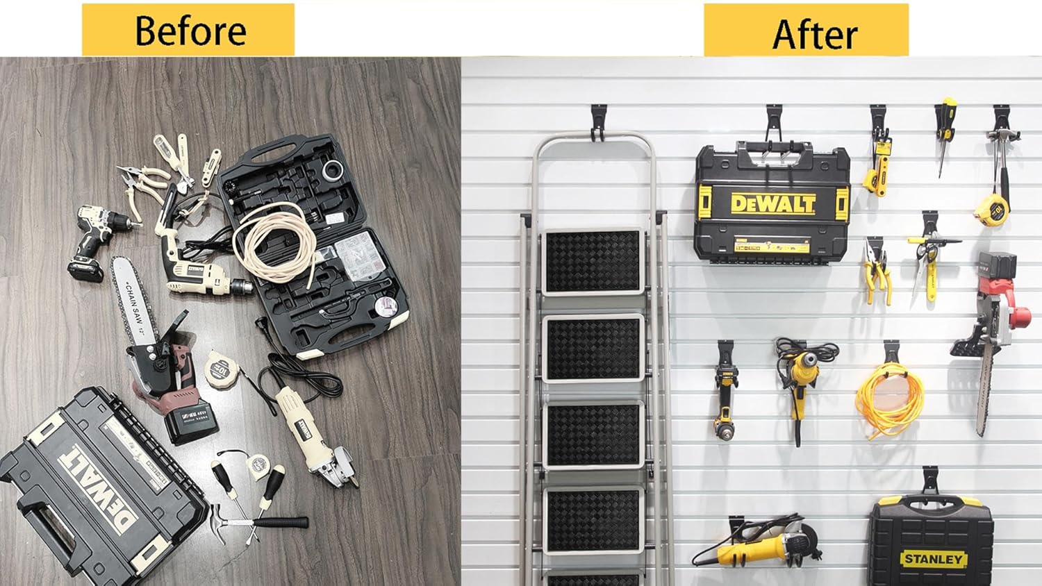 Slatwall – Ganchos para colgar en la pared, accesorios de Slatwall para garaje, ganchos y ganchos de varios tamaños, paquete de 14