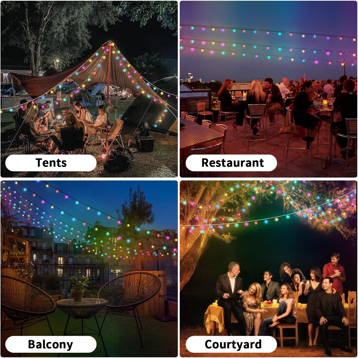 ELINKUME Tira de luces solares de 50 luces LED de 23.0 ft24 pies con 8 modos y control remoto para exteriores, impermeable y alimentado por energía