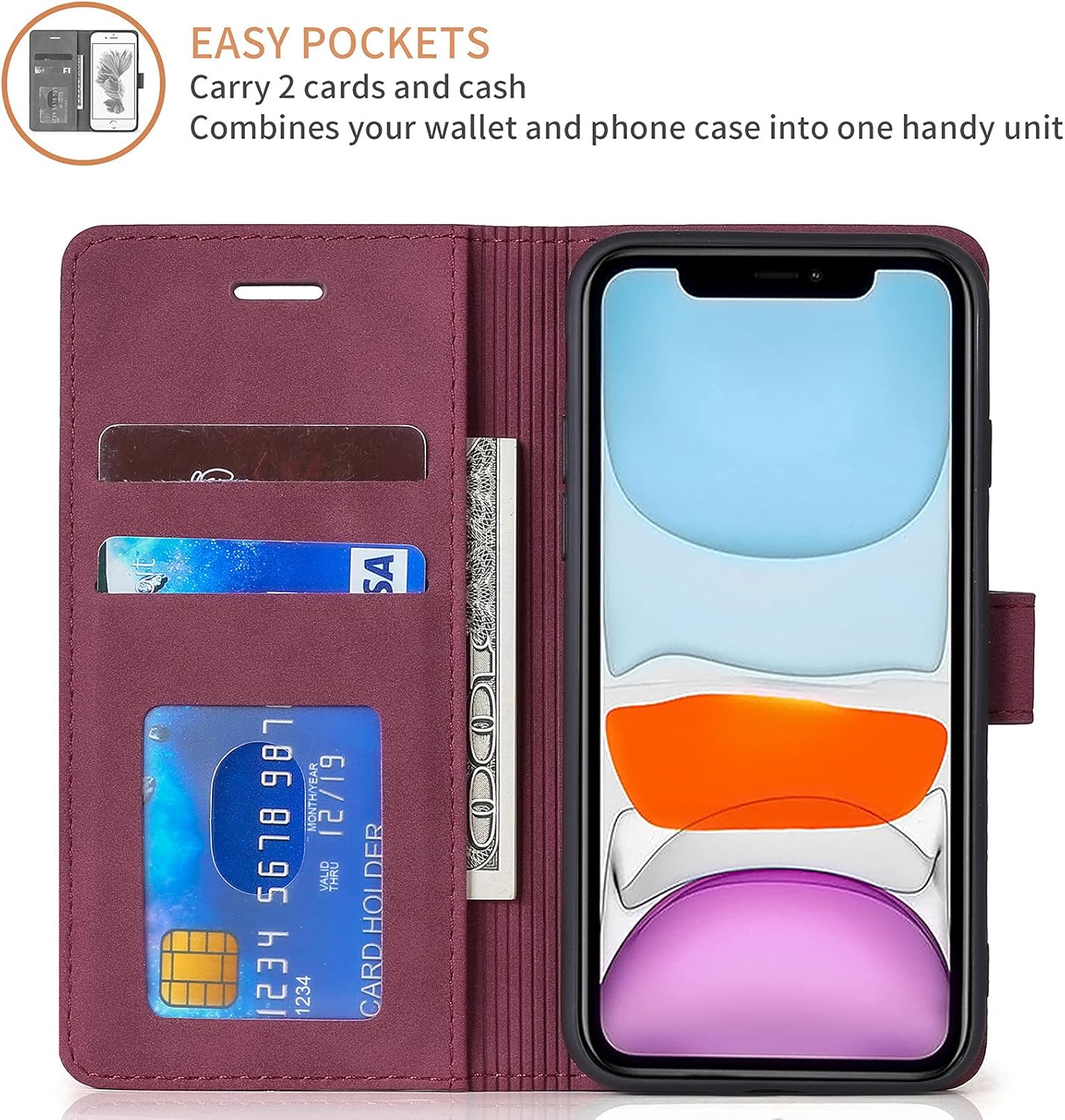 Funda para iPhone 11, funda de piel prémium tipo cartera con tarjetero y función atril con cierre magnético, funda compatible con iPhone 11 (6.1