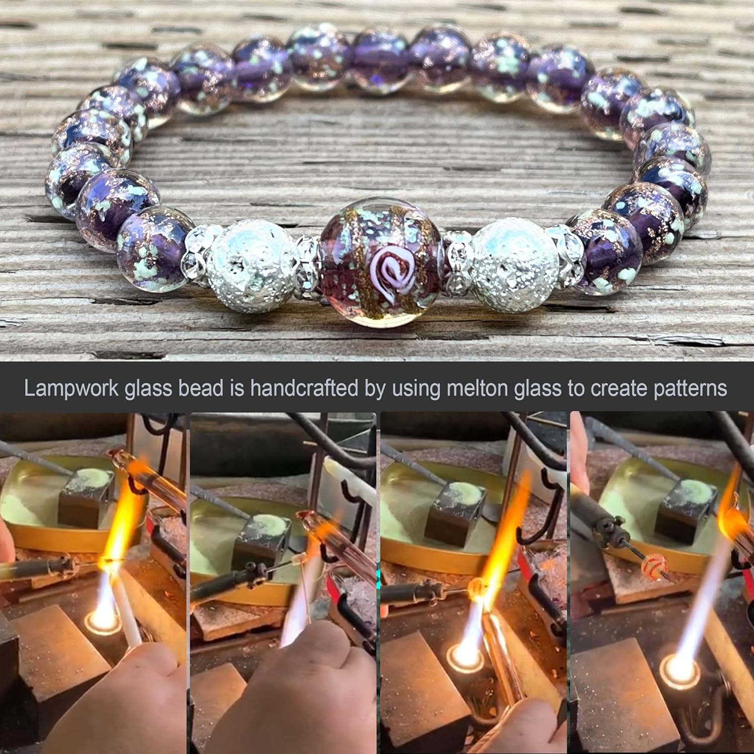 ARTSY Crafts Glow in the Dark Firefly Beads Bracelet for Women, Luminous Glass Beads Healing Crystal Glowing Beaded Bracelets, Mermaid Bracelet,