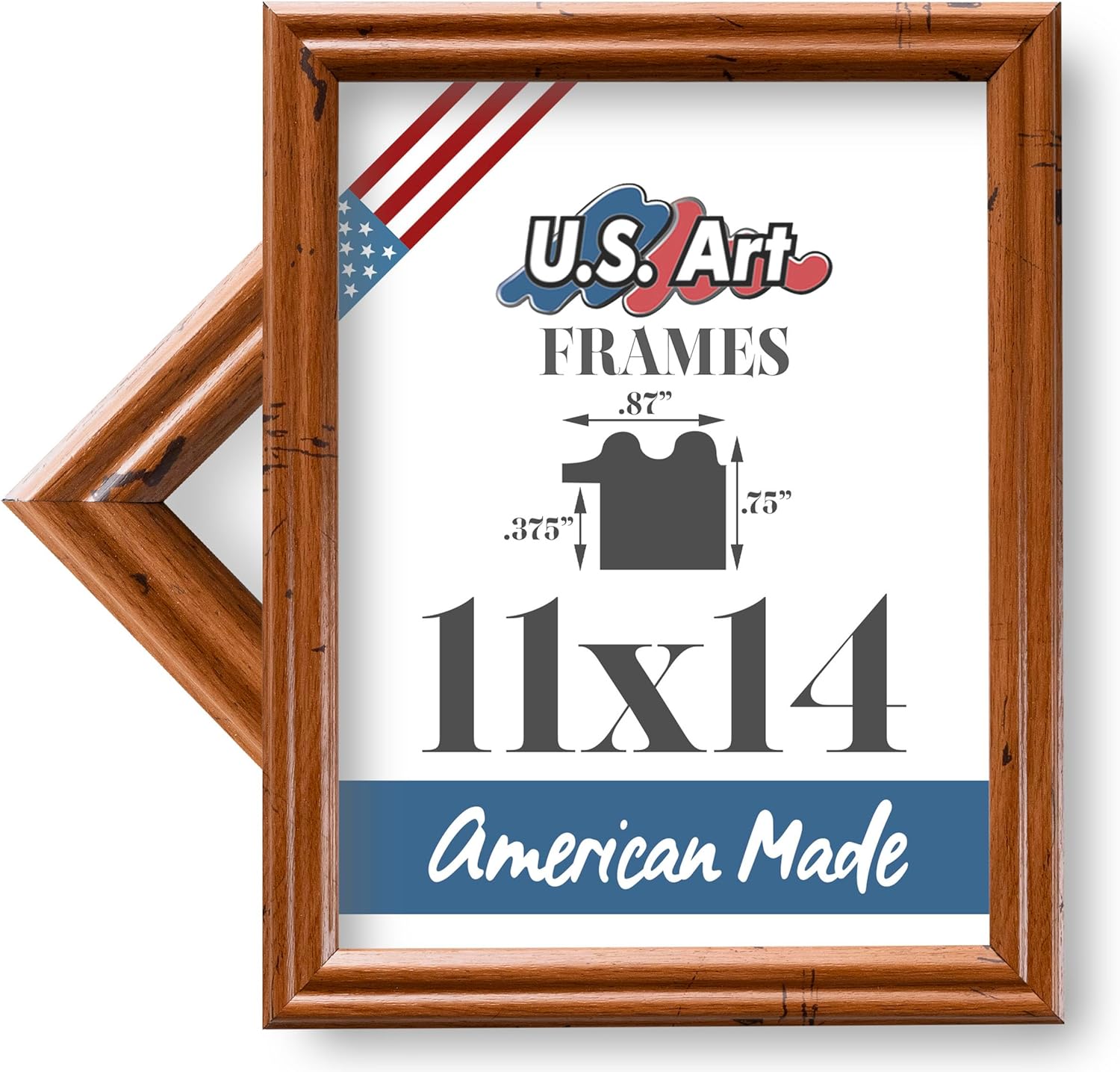 US Art Marcos de 11 x 14 pulgadas, estilo tradicional, roble envejecido, delgado, 0.75 pulgadas de ancho, madera maciza, decoración de pared, póster