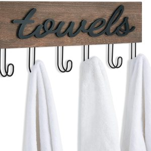 Mkono Toallero montado en la pared, decoración de baño, ganchos de madera rústica para colgar toallas, bata de baño, abrigo, ropa, colgador de Mkono Toallero montado en la pared, decoración de baño, ganchos de madera rústica para colgar toallas, bata de baño, abrigo, ropa, colgador de