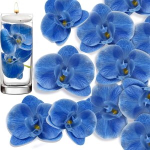 20 piezas de orquídeas artificiales azules para centros de mesa de velas flotantes, cabeza y tallo de flores sintéticas, ramo de manualidades para 20 piezas de orquídeas artificiales azules para centros de mesa de velas flotantes, cabeza y tallo de flores sintéticas, ramo de manualidades para