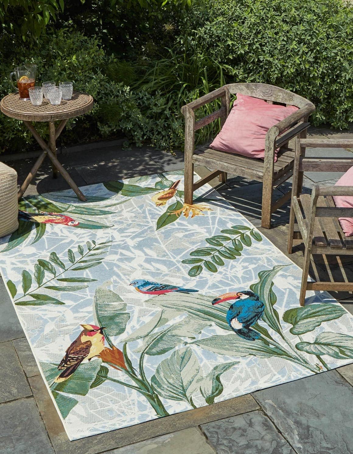 Unique Loom Outdoor Botanical Collection – Alfombra de área – Chanticleer (4 pies 1 pulgada x 6 pies 1 pulgada rectangular, multicolor, azul)