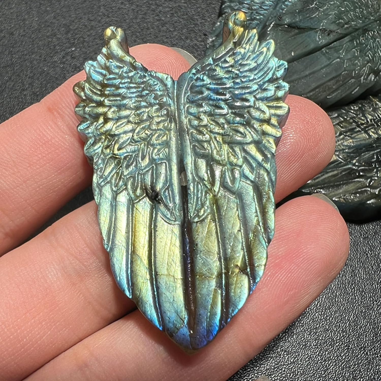 TEAMWILL Natural amarillo labradorita ala de ángel cráneo cristal de cuarzo curativo Reiki Halloween Navidad regalo arte energía positiva piedra