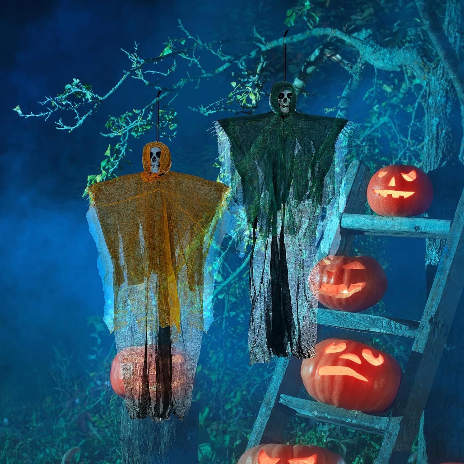 5 piezas de 35 pulgadas de Halloween colgantes de parca colgantes de esqueleto de Halloween, fantasmas, decoración de fantasmas colgantes,