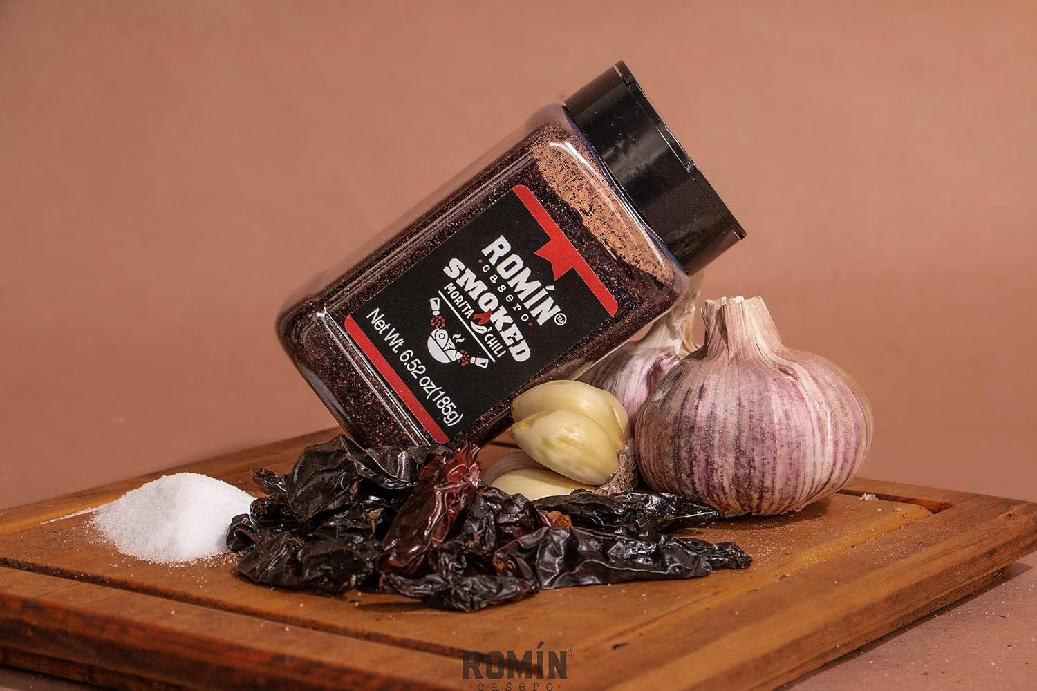 ROMÍN CASERO Chile Morita Ahumado Gourmet  Sabor dulce ahumado  100% natural vegano 6.52 onzas