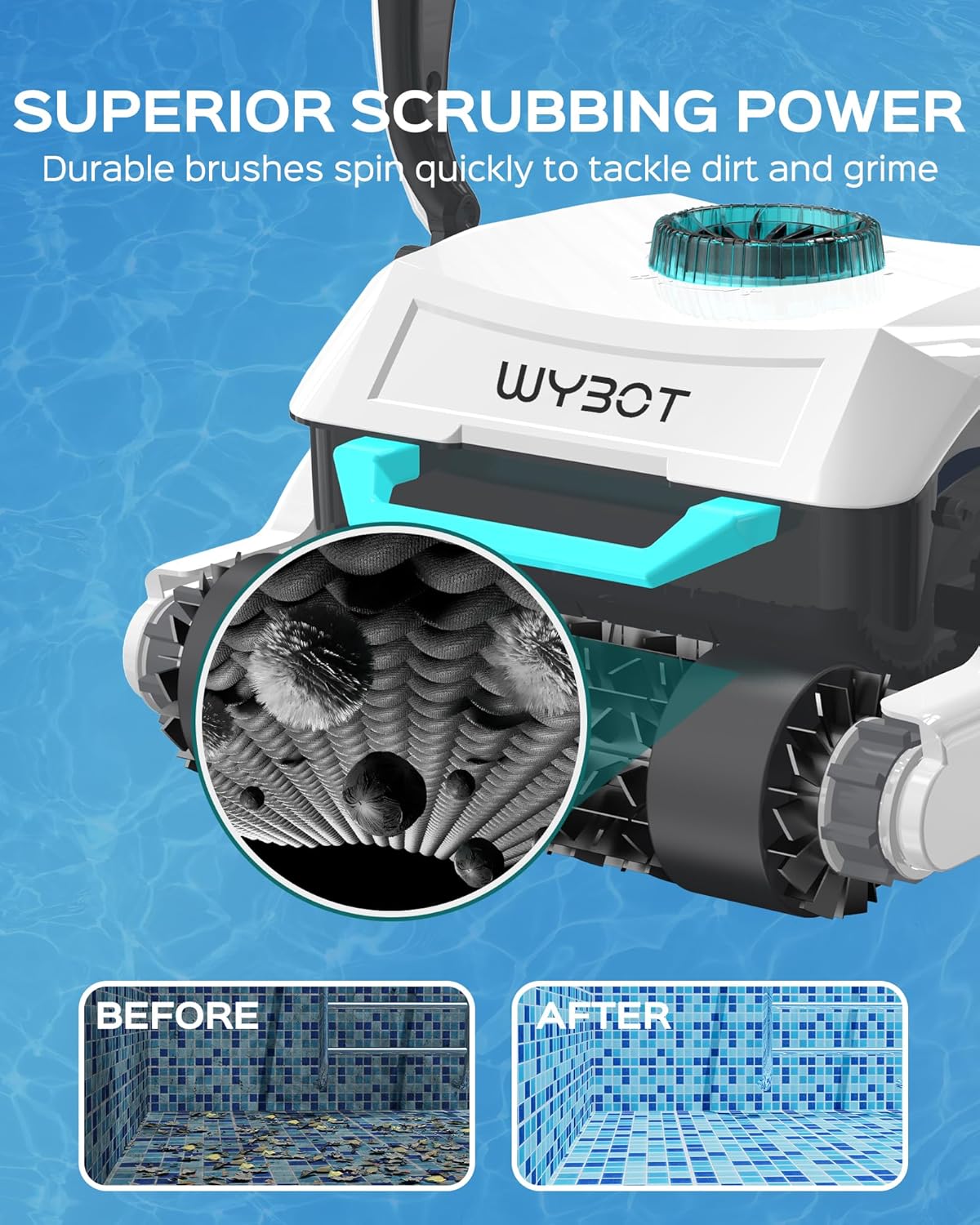 WYBOT Grampus 1300 – Limpiador robótico de piscina, succión ultra fuerte, aspiradora de piscina con control remoto, motores de triple eje, limpieza