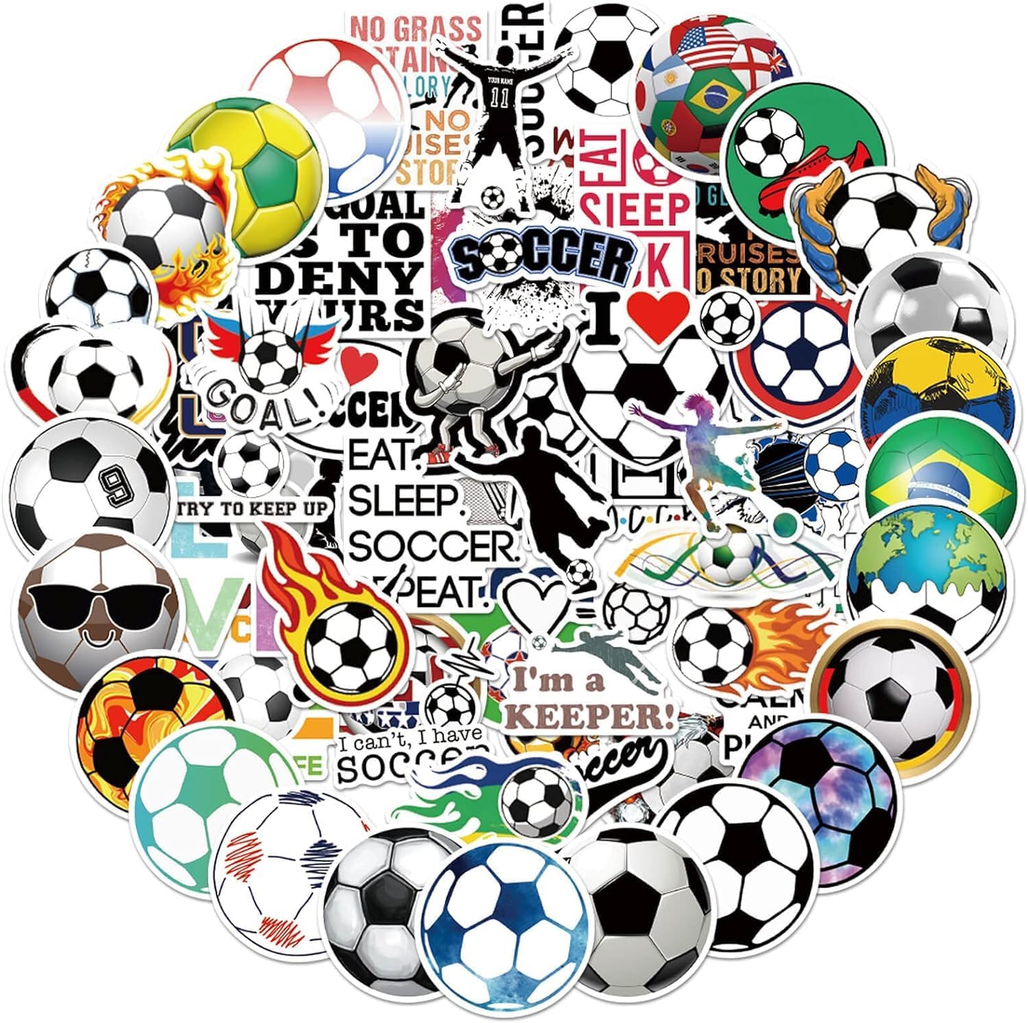 100 calcomanías de fútbol para niños, calcomanías de vinilo impermeables con diseños motivacionales, regalo perfecto para niños, adolescentes y