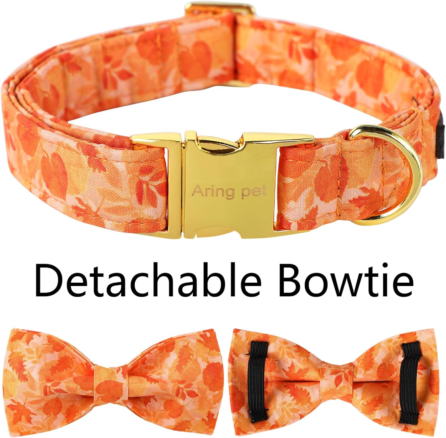 ARING PET Collar de perro de otoño, lindo collar de perro amarillo con lazo, ajustable de algodón con hojas de otoño, pajarita con hebilla de metal