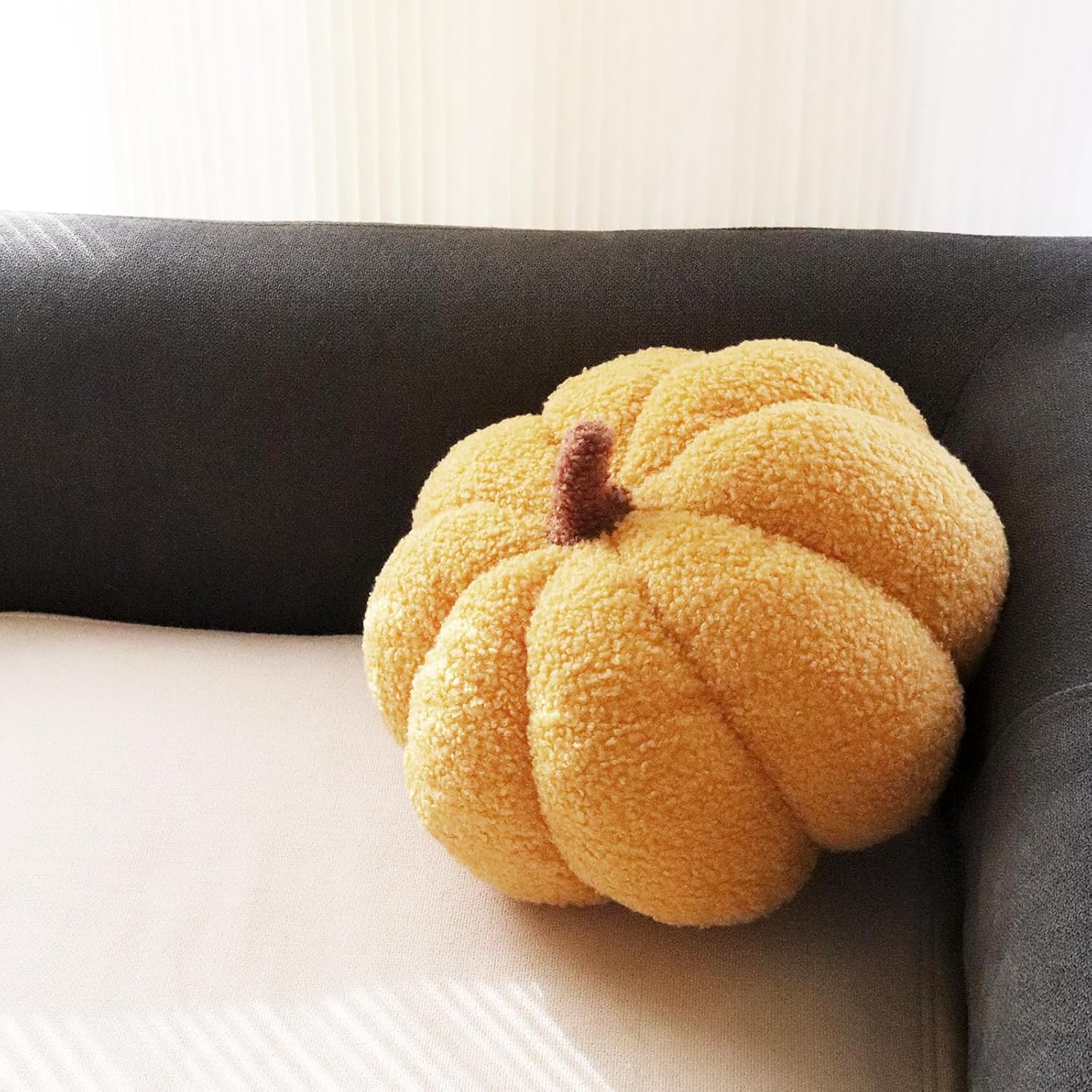 Almohadas de calabaza, almohadas amarillas en forma de calabaza para decoración de habitación, forro polar de peluche de 4 x 7 pulgadas, almohada de