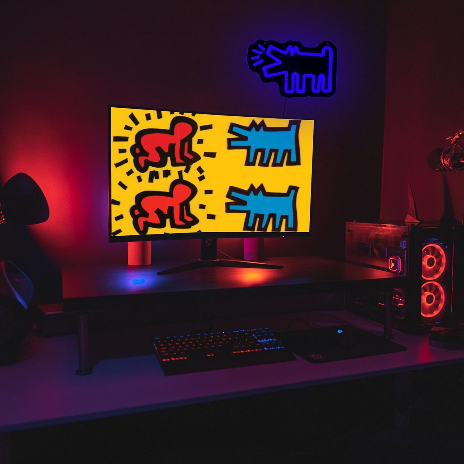 Señal de neón para perro, iluminación ajustable, luz de neón LED para dormitorio, pared preppy niñas, estética, dormitorio Y2k, lindo bratz,