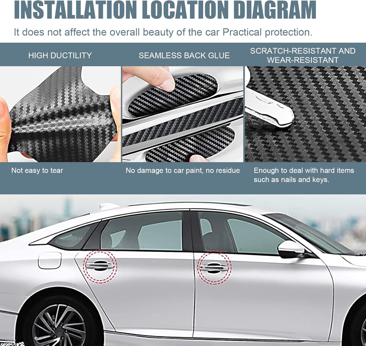 Pack-8 Car Door Bowl Handle Carbon Fiber Film, Car Door Handle Leather Anti-Scratch Protective Trim, Door Handle Cups Protective Film Side Sticker,
