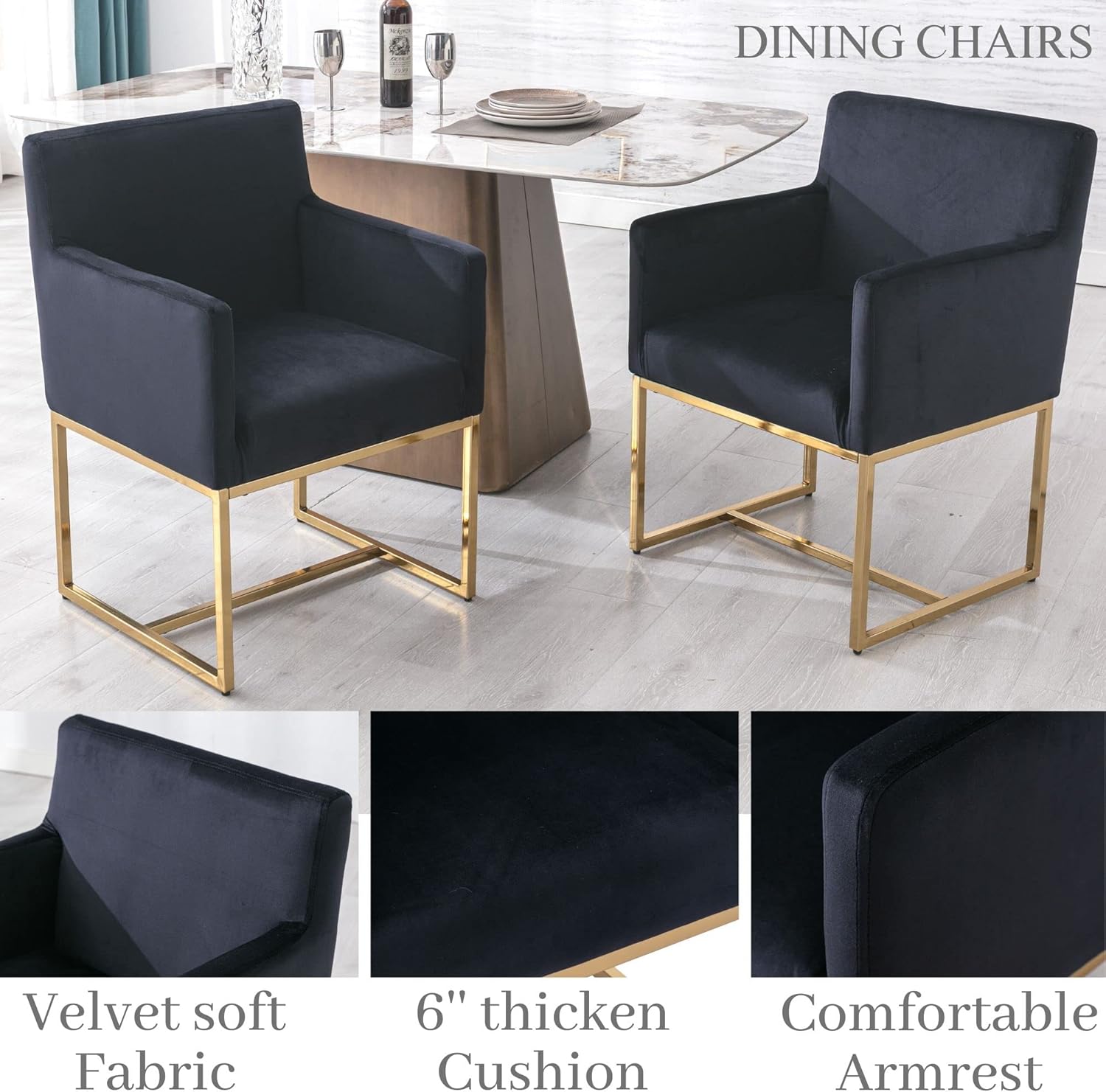 BESTANO – Juego de 2 sillas de comedor tapizadas de terciopelo con reposabrazos, sillones decorativos modernos de mediados de siglo, sillas modernas