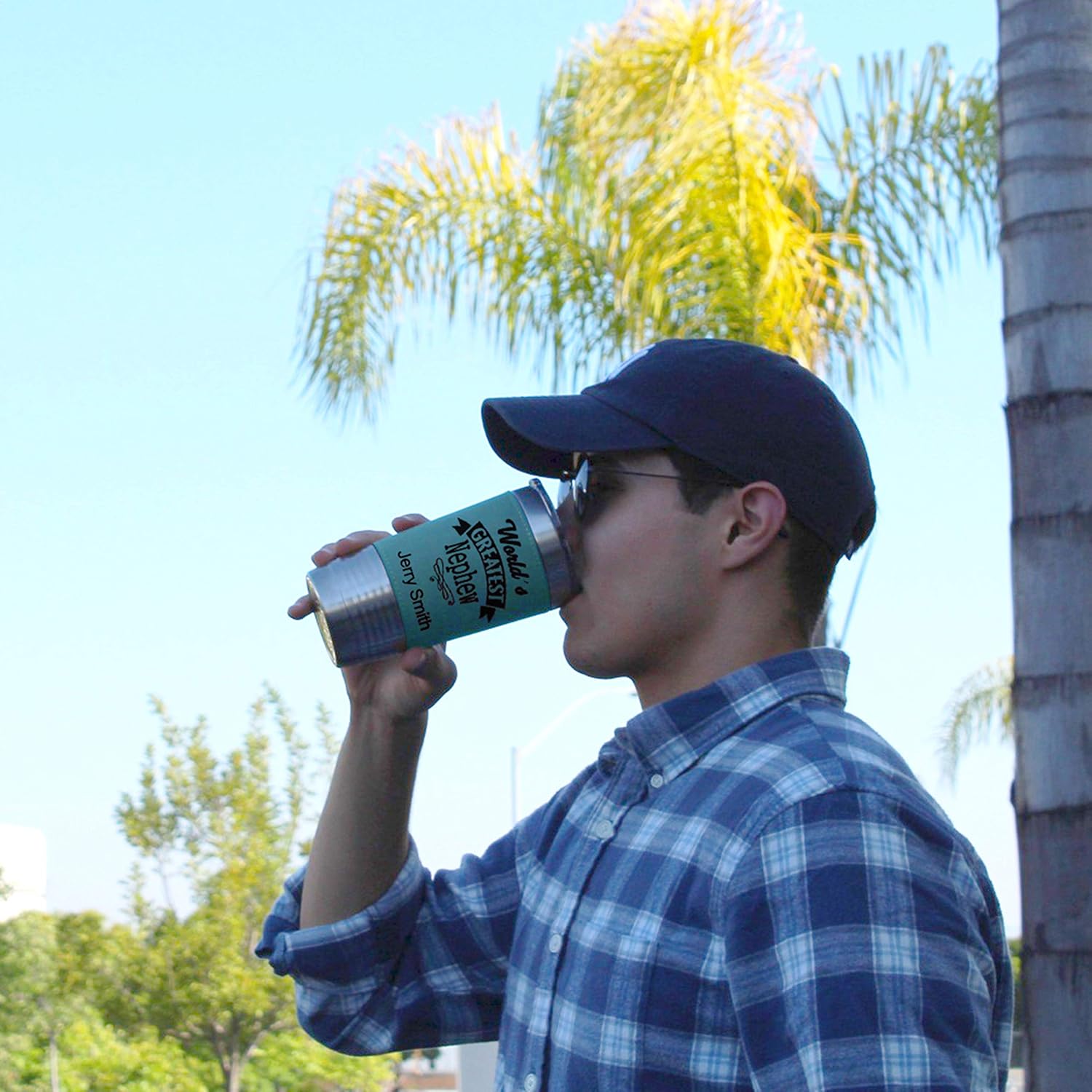 LaserGram Vaso aislado al vacío de 20 onzas, cabeza de caballo 1, grabado personalizado incluido (cuero sintético, verde azulado)