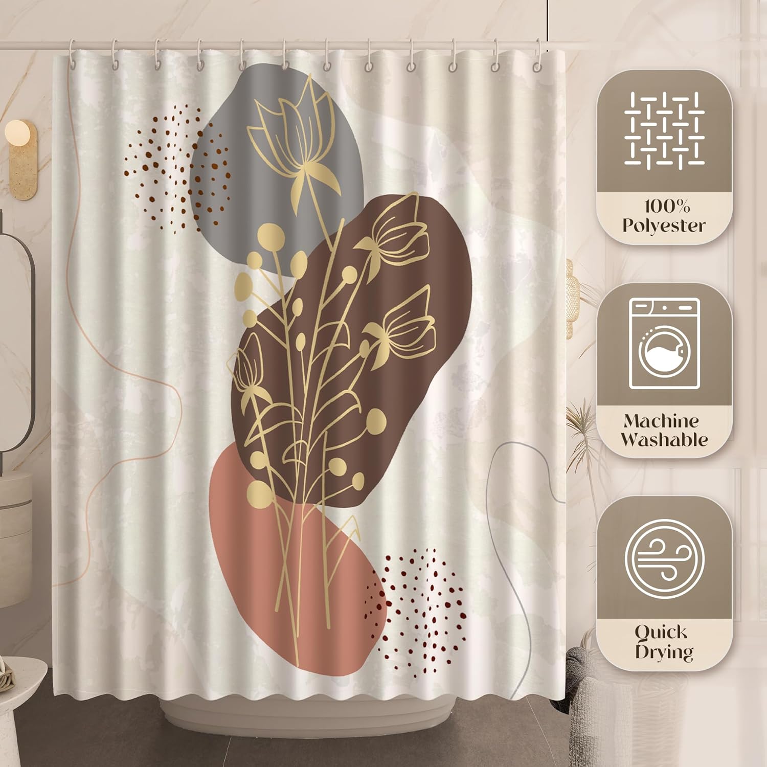 Cortinas de ducha modernas para decoración de baño, juego de cortinas de ducha bohemias lavables con 12 ganchos para artículos esenciales de