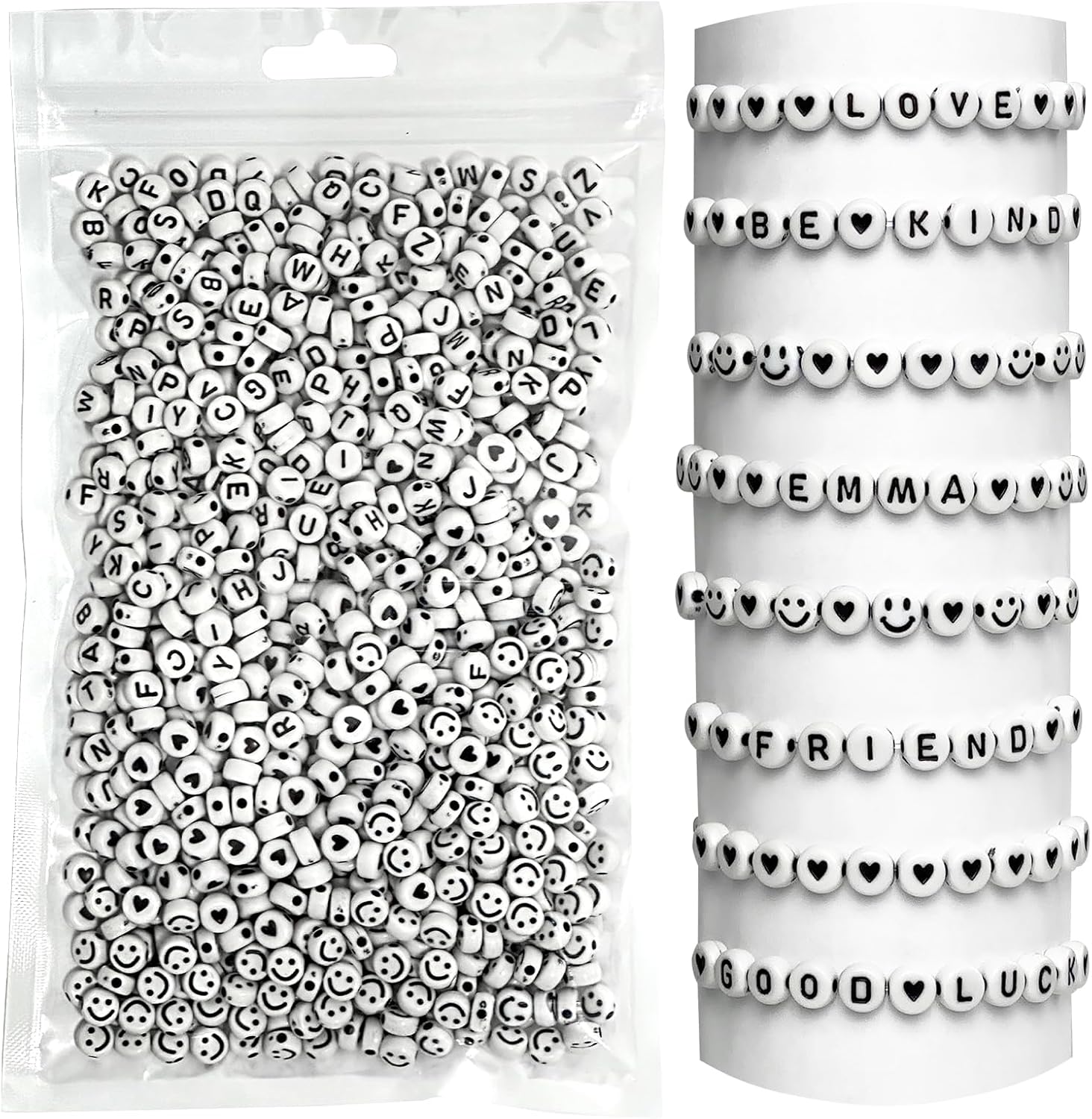 Kit de 985 cuentas de letras, 28 estilos de pulseras de la amistad, cuentas del alfabeto, cuentas de cara sonriente para pulseras, kit de