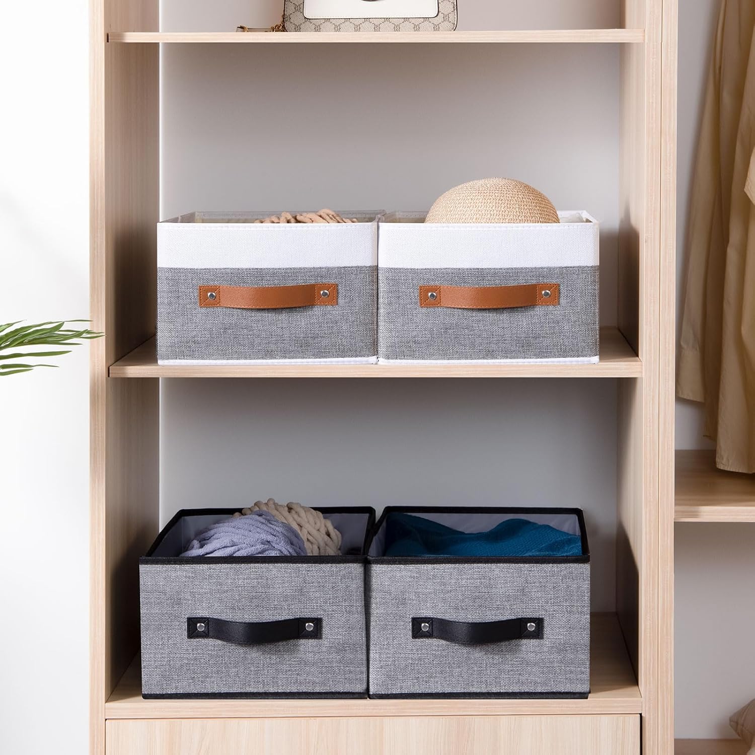Contenedores de almacenamiento para ropa, 13 x 9.1 x 5.5 pulgadas, con asas, canastas de almacenamiento plegables, cajas de almacenamiento de tela
