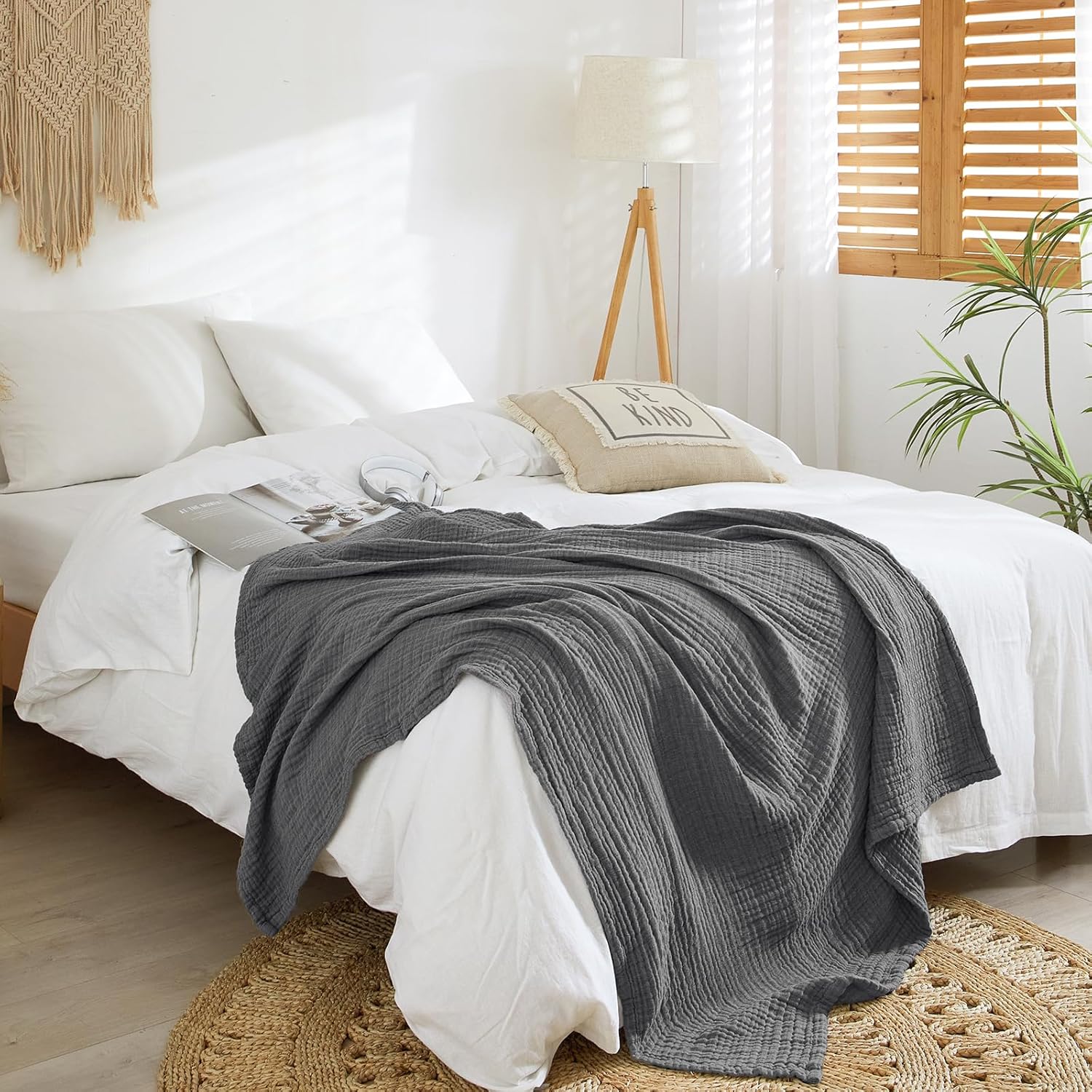 PHF – Manta de muselina 100% algodón para adulto, suave al tacto, transpirable y ligera, perfecta para la decoración del hogar, sofá, cama, para