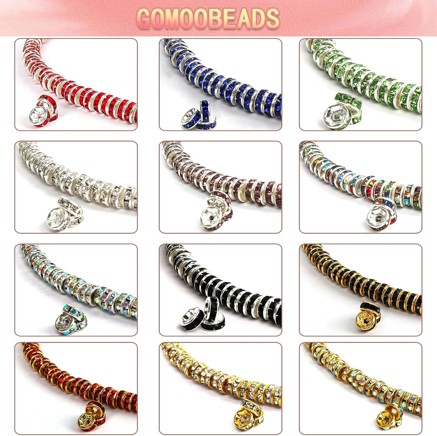 200 cuentas espaciadoras de 0.315 in de diamantes de imitación de cristal checo para hacer joyas sueltas cuentas para pulseras