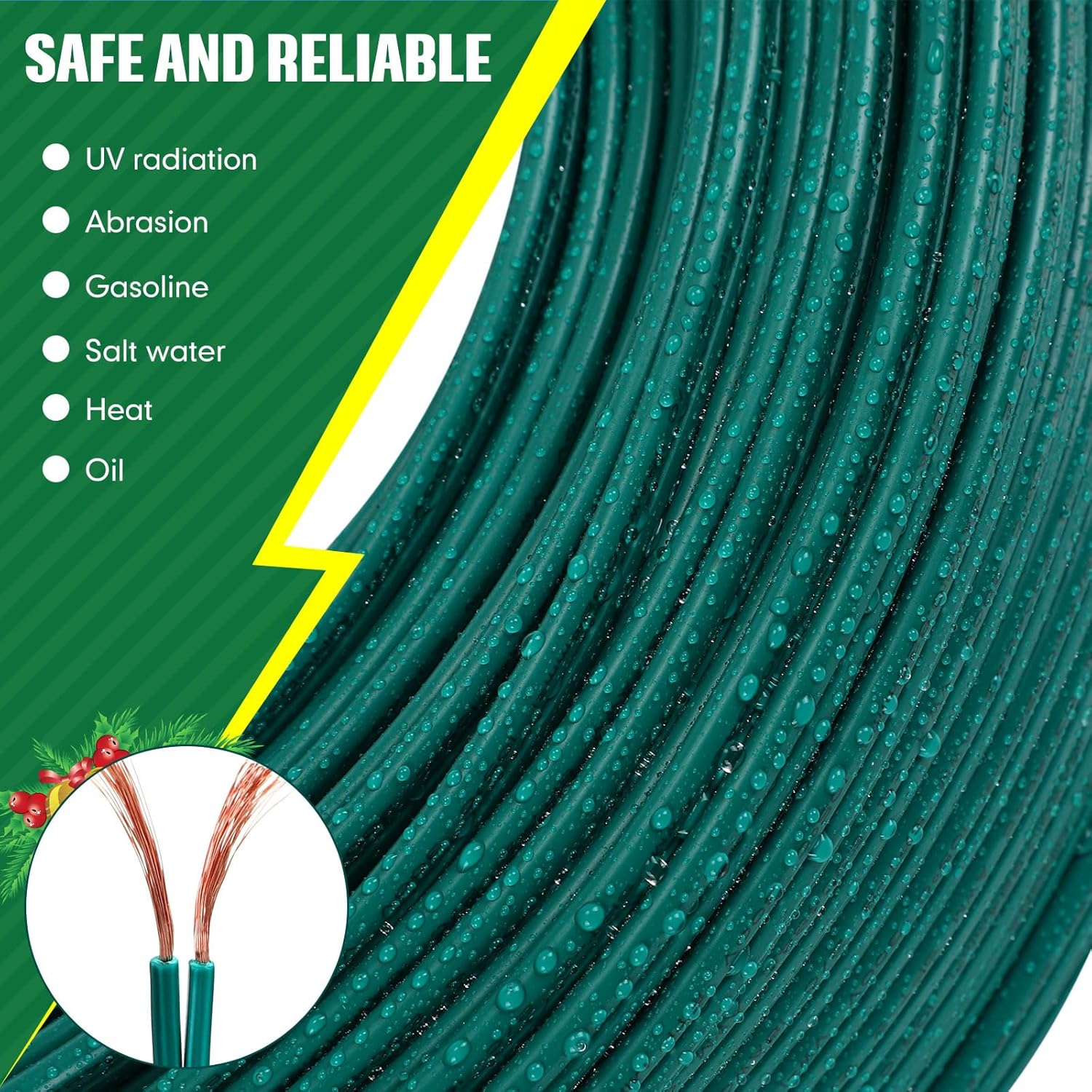 Handepo Cable eléctrico de Navidad SPT-2 de 328 pies, salida de iluminación de Navidad, cable en blanco a granel de grado comercial, extensión de 18