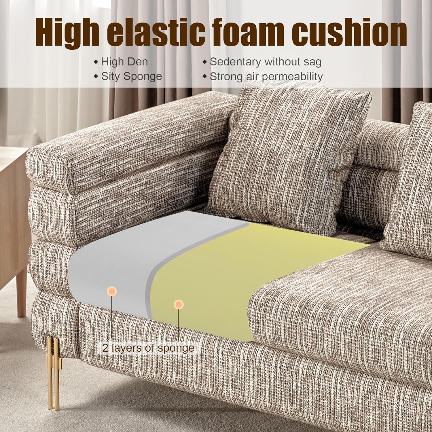 Sofá moderno, sofá modular de 24 pulgadas con asiento extra profundo para sala de estar, sofá de gran tamaño de 85 pulgadas, sofá de 3 asientos,