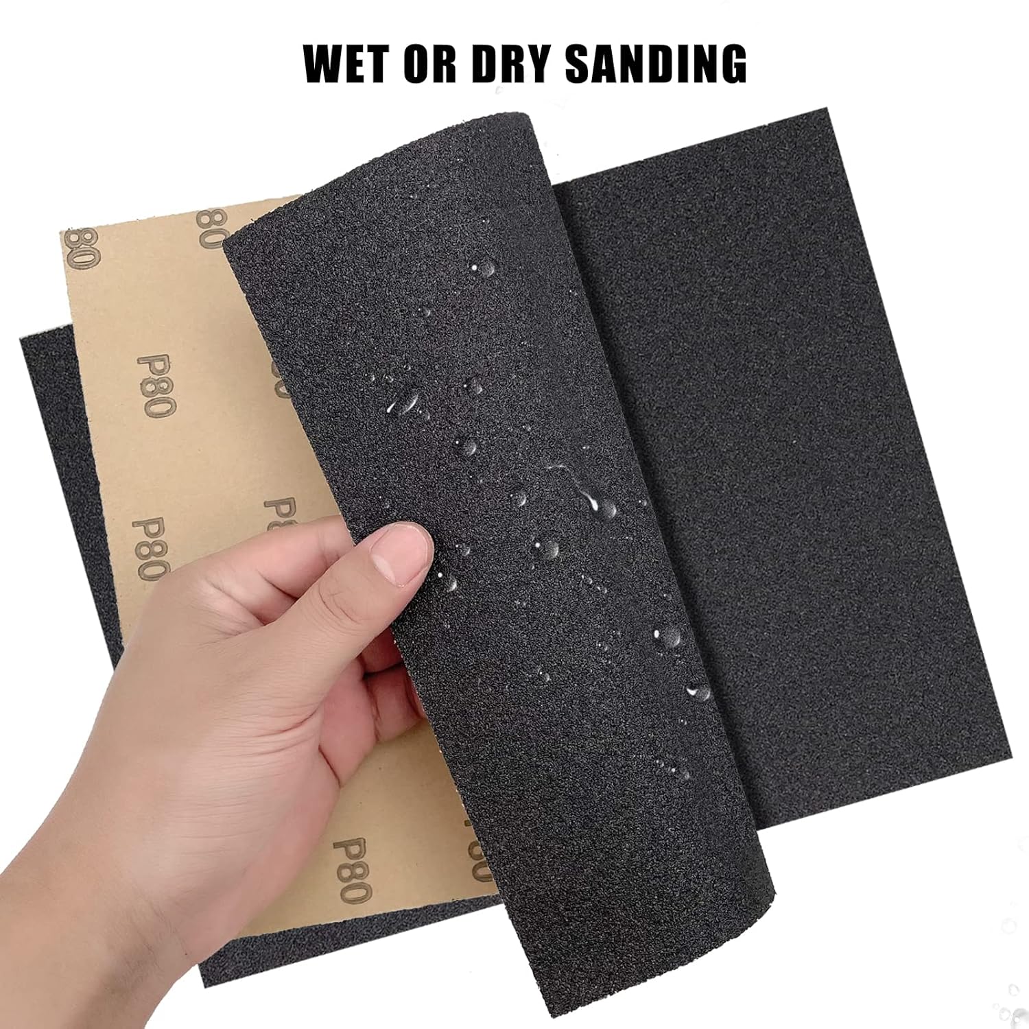 9 x 11 pulgadas, 15 piezas de papel de lija húmedo y seco, papel de arena abrasivo impermeable de grano 80, hojas de papel de lija de carburo de