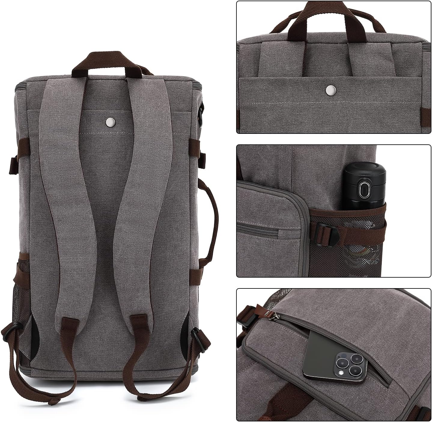 Gym Duffle Bag Backpack 4-Way Vintage canvas with Shoes Compartment for travel Sport Hiking laptop (Vintage grey) X-Large