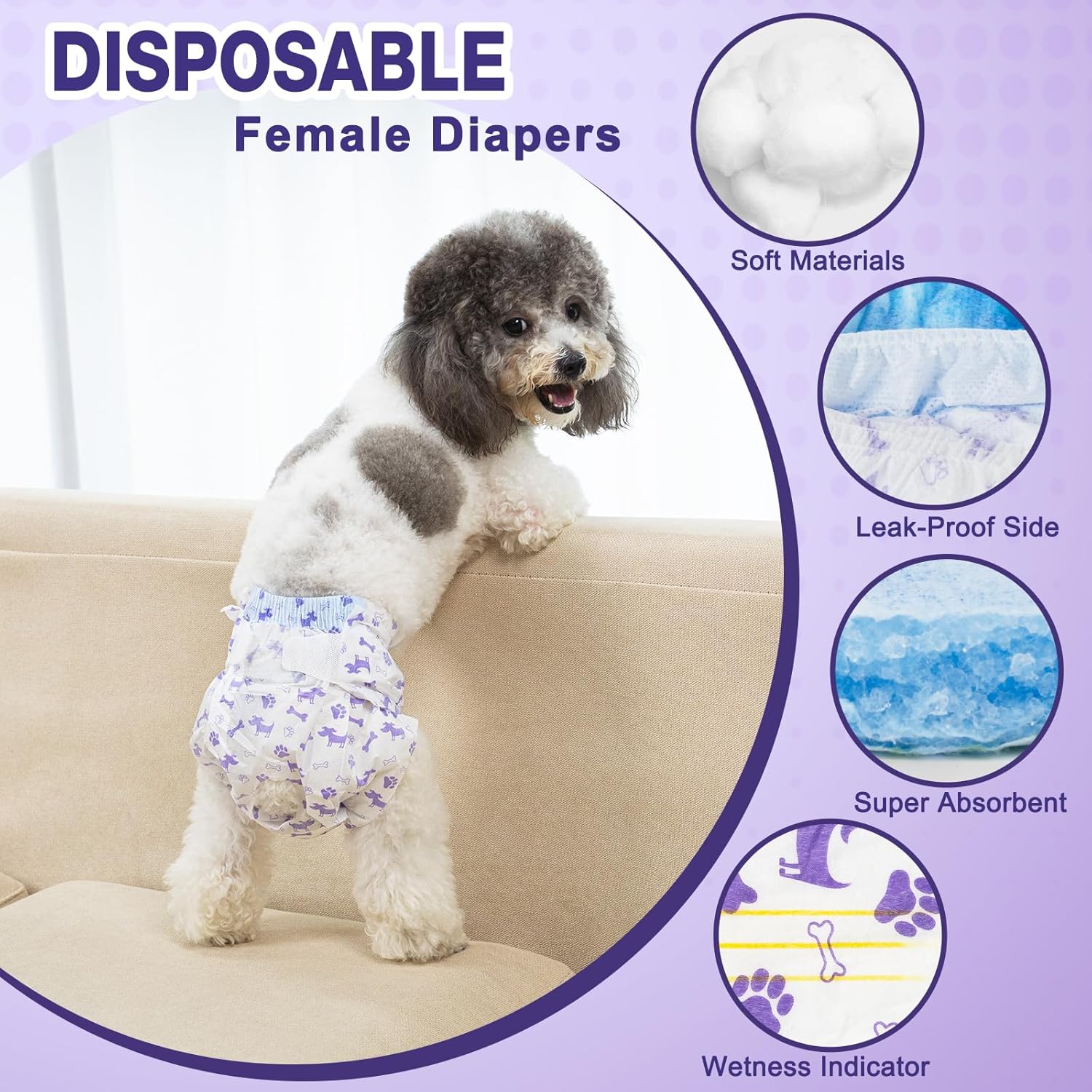 Pet Soft Pañales desechables para perras  Pañales desechables para perritos con indicador de humedad, pañales para cachorros y gatos, súper