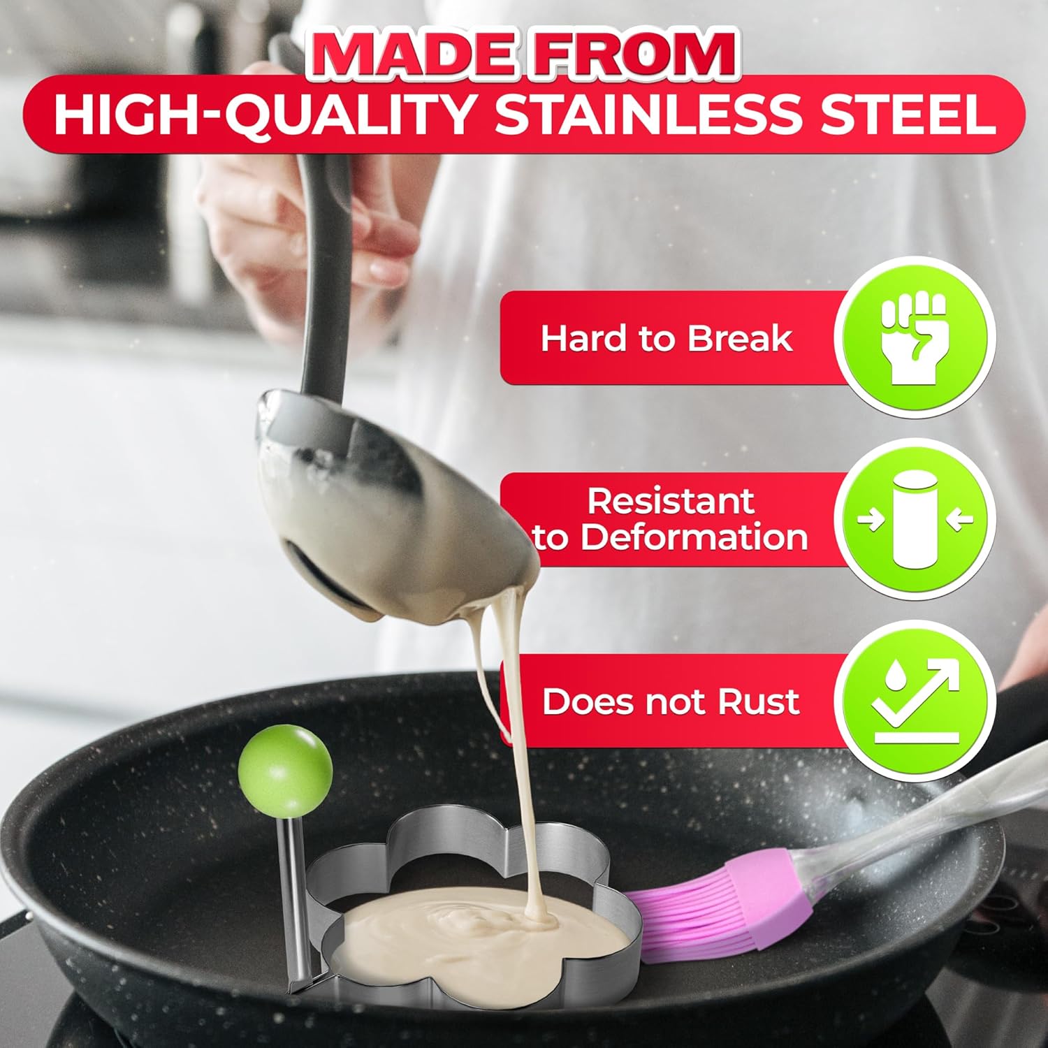 Moldes de anillo de acero inoxidable para cocinar, 5 piezas de formas de panqueques para niños, moldes de anillos de cocina para parrilla, anillos