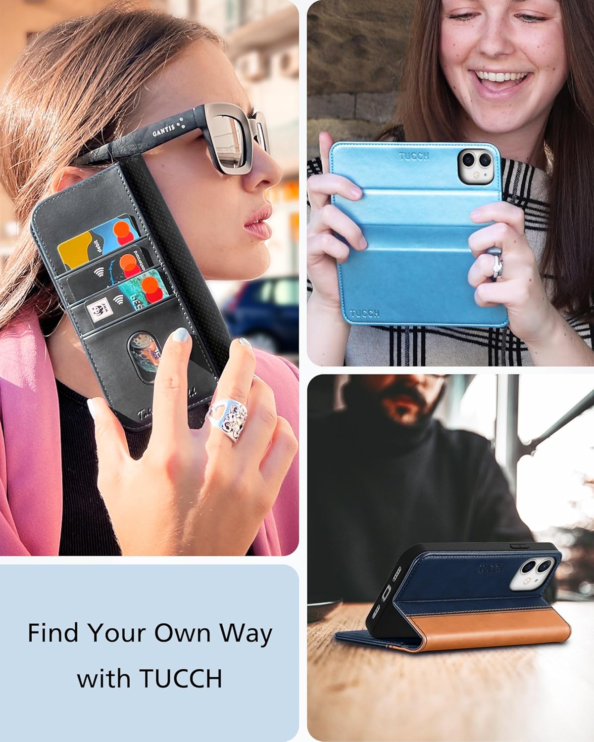 TUCCH Funda para iPhone 12 ProiPhone 12 5G, piel sintética, con función atril ranura para tarjetas funda funda interior de TPU protectora compatible