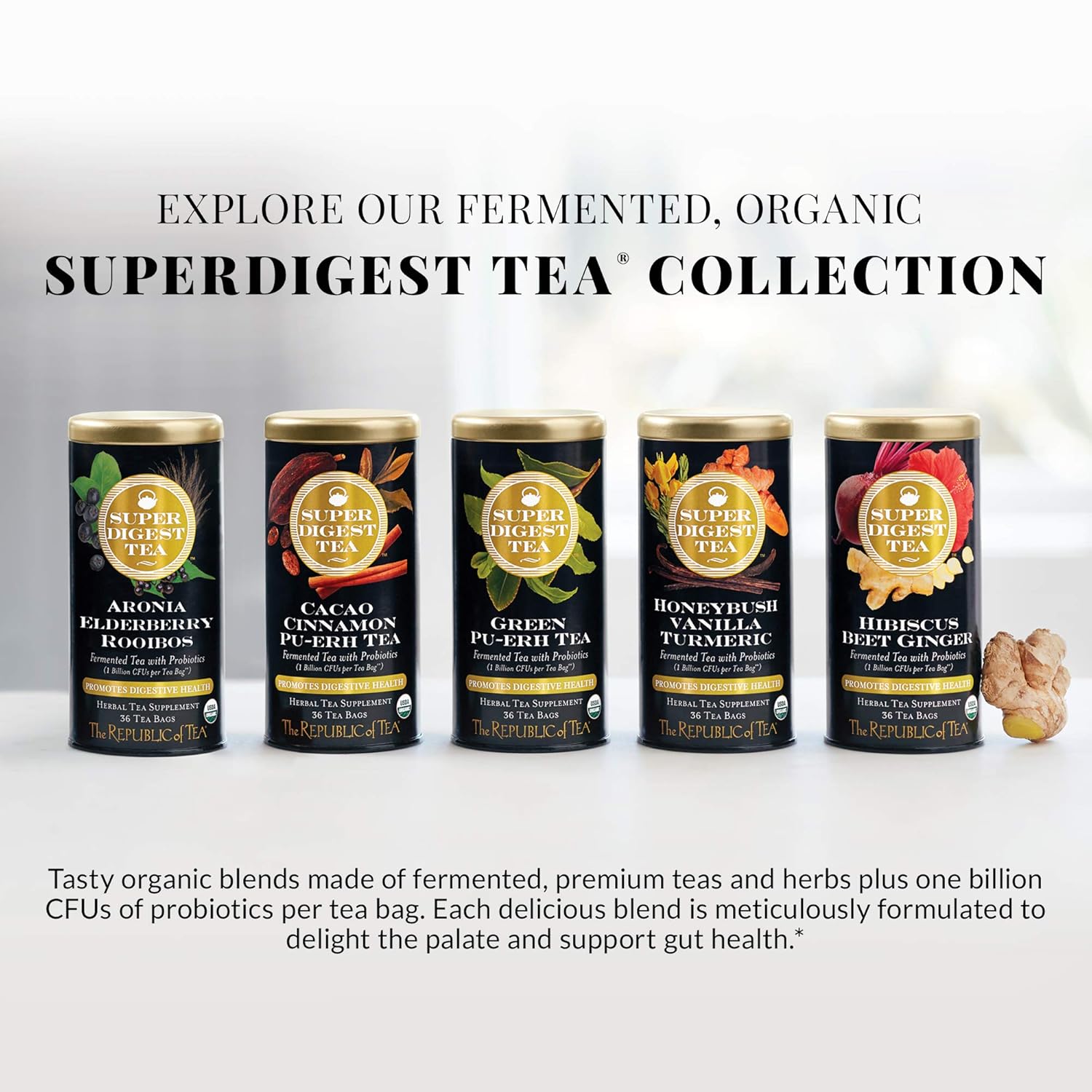 The Republic of Tea Organic Honeybush Vanilla Turmeric SuperDigest Tea  Probiotic Tea Bag (36 count)