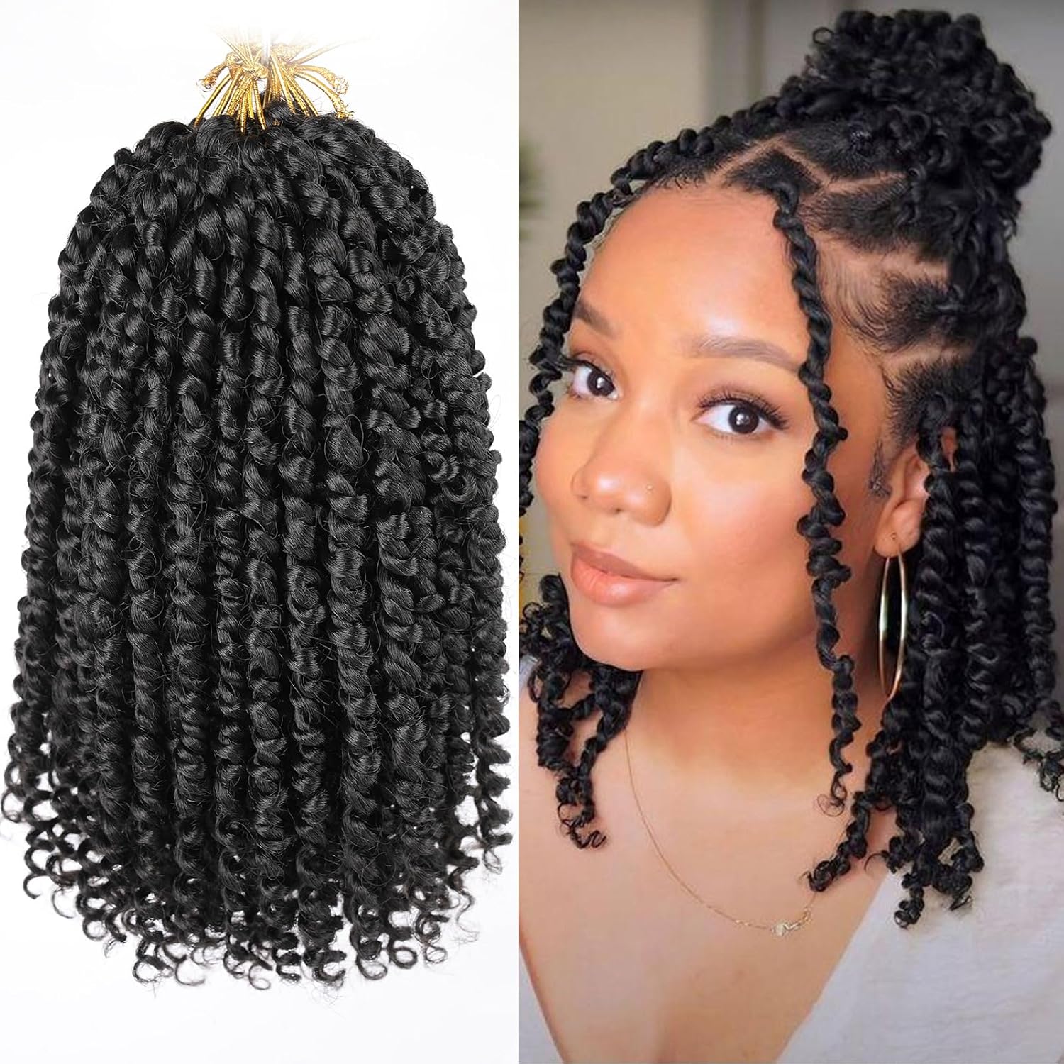 Leeven Paquete de 8 paquetes de cabello de ganchillo pret wisted Passion Twist de 10 pulgadas, color negro natural, extensiones de cabello corto