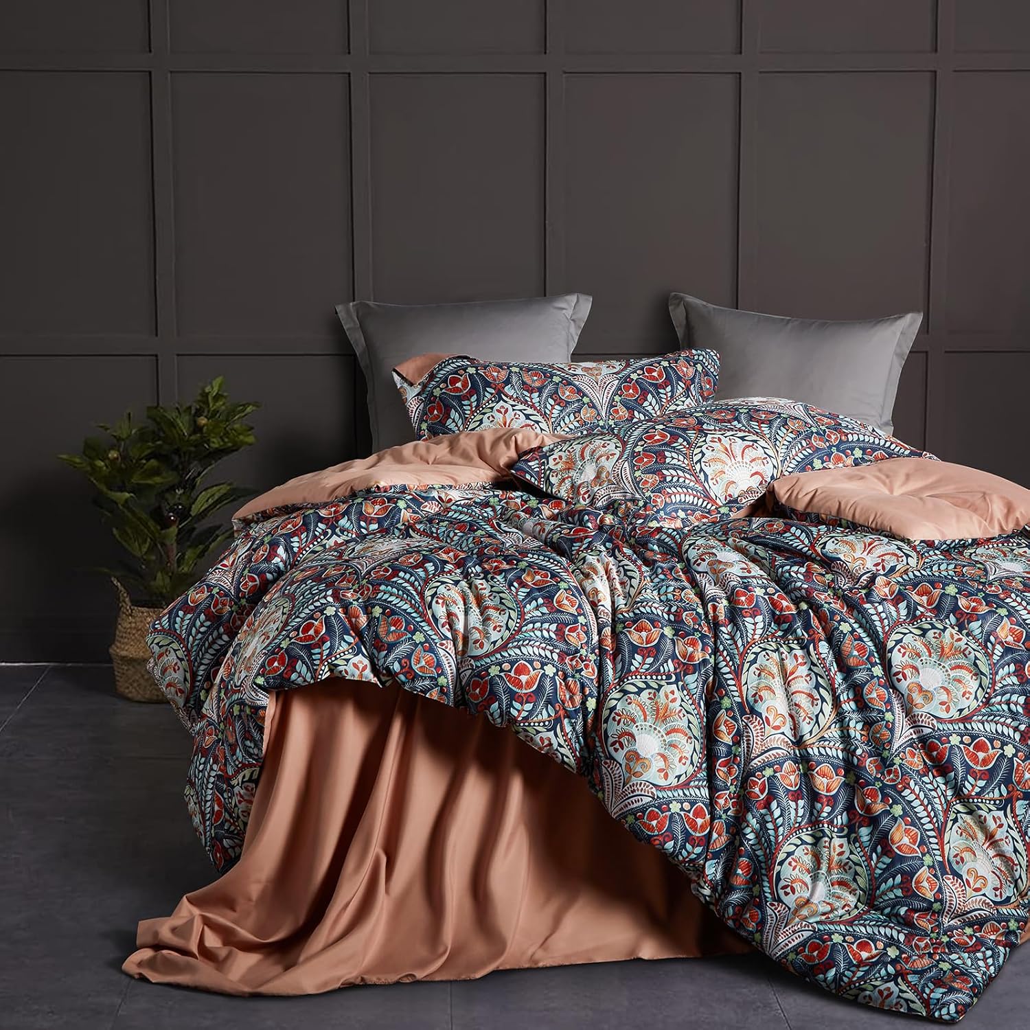Juego de edredón tamaño King, ropa de cama floral, juego de edredón bohemio, ligero para todas las estaciones, para cama tamaño King, estilo