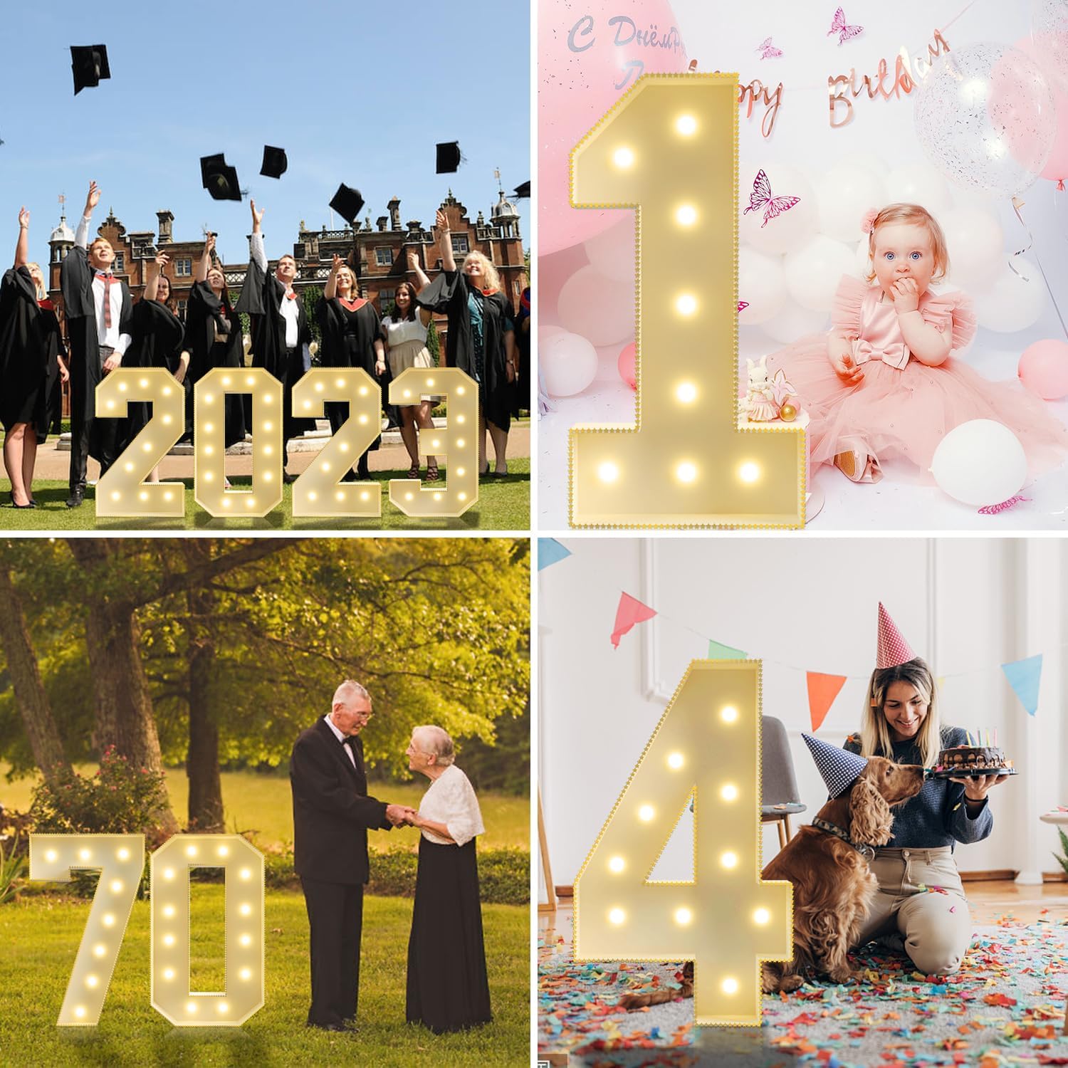 Números de marquesina de 4 pies de alto, grandes números iluminados para fiestas, 50, 40, 60, 70, 30, 20, 80, 90, 10, decoraciones de cumpleaños,