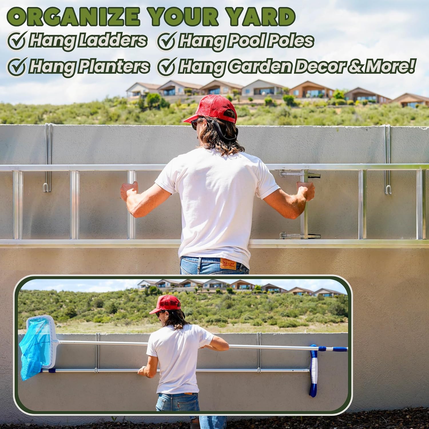 Perchas para colgar sobre la pared, bloques de cemento de hormigón, para exteriores, sin taladro, ganchos para vallas, escaleras extra largas y