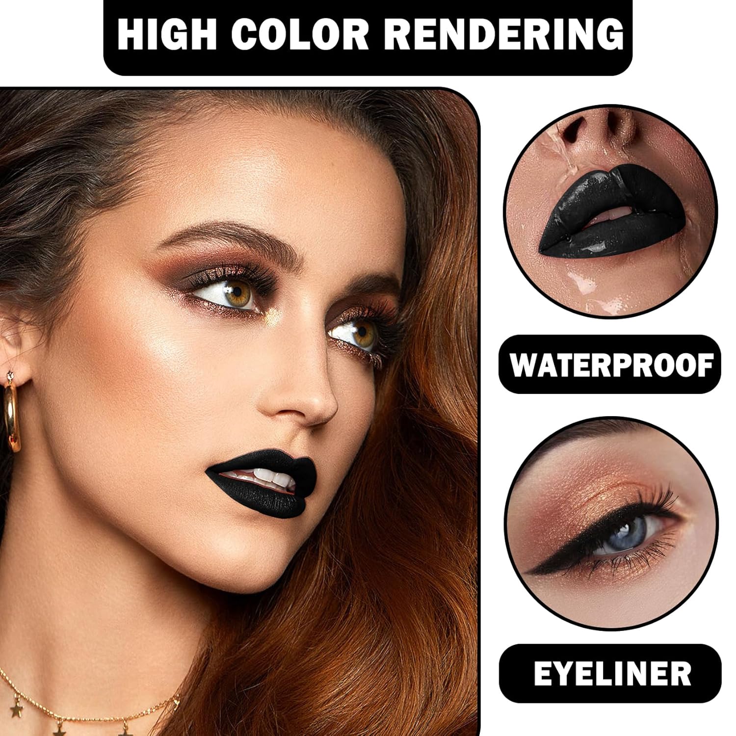 ZHISHUDL Juego de delineadores de labios negro mate, lápiz labial líquido negro, tinte de labios de alta pigmentación negro y brillo de labios para