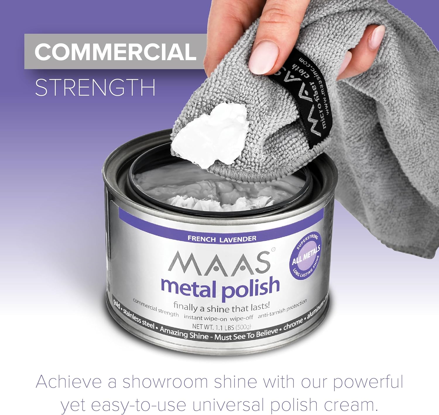 MAAS Metal Polish Lata de 1.1 lb más paño libre, limpiador universal de metales para todos los metales, limpia, pule y protege plata, latón, cobre y