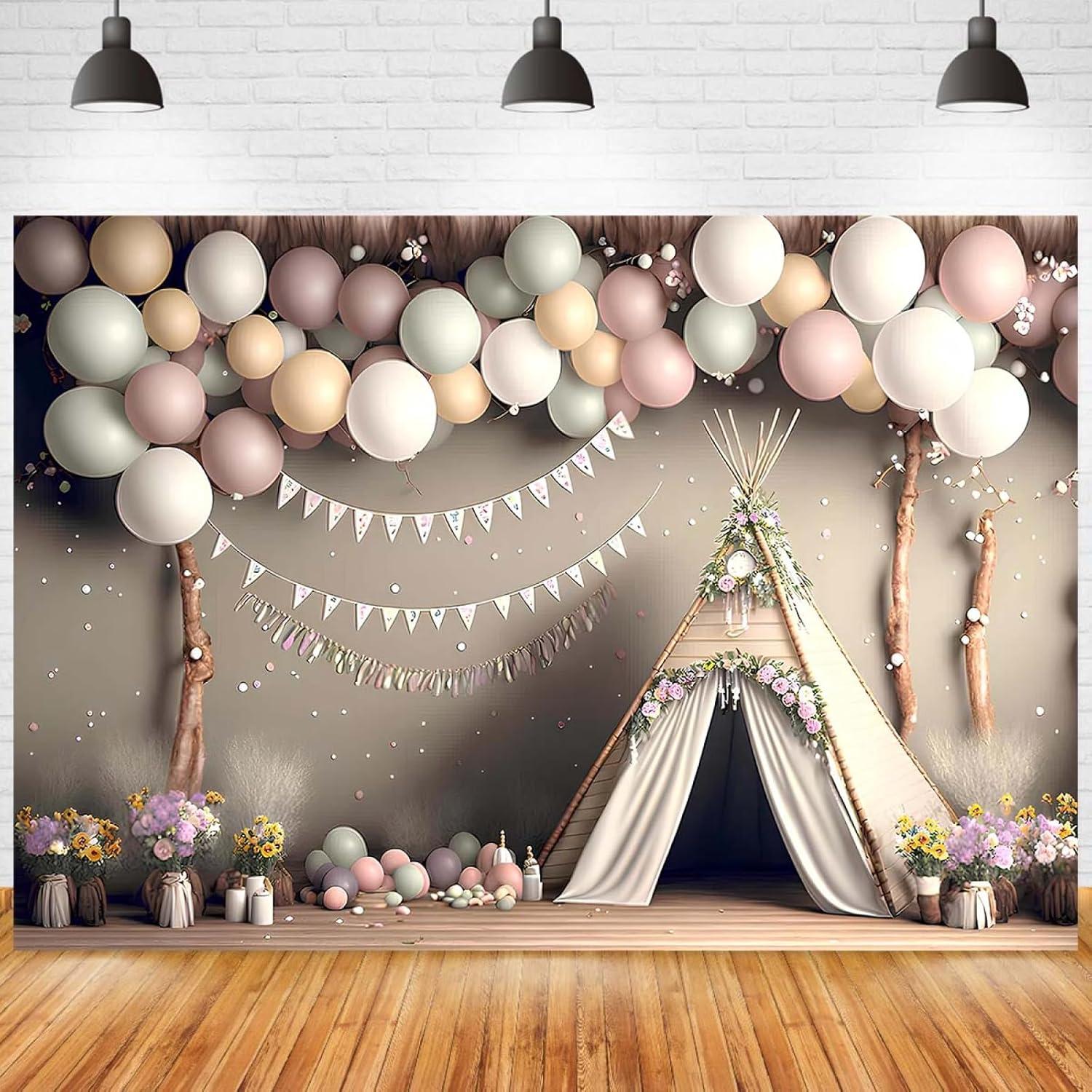 XUNJIN NO.01 – Fondo de fotografía de globo rosa bohemio para niños, fiesta de primer cumpleaños, pastel, retrato, decoración de fotos, telón de